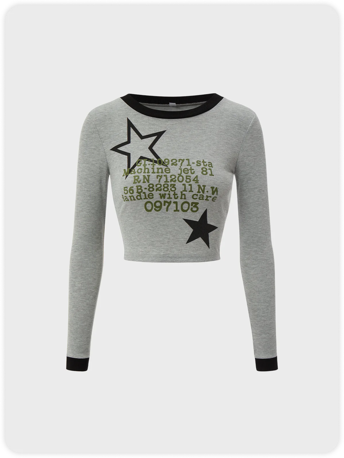 Y2K Gray Letter Star Top T-Shirt