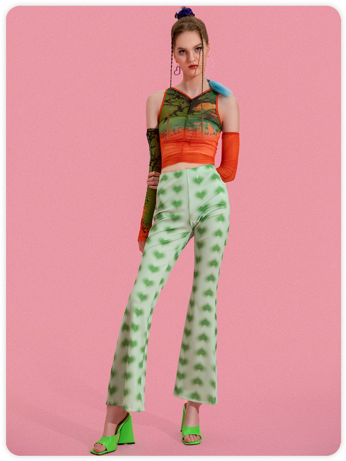 Y2K Green Flare Abstract Bottom Pants