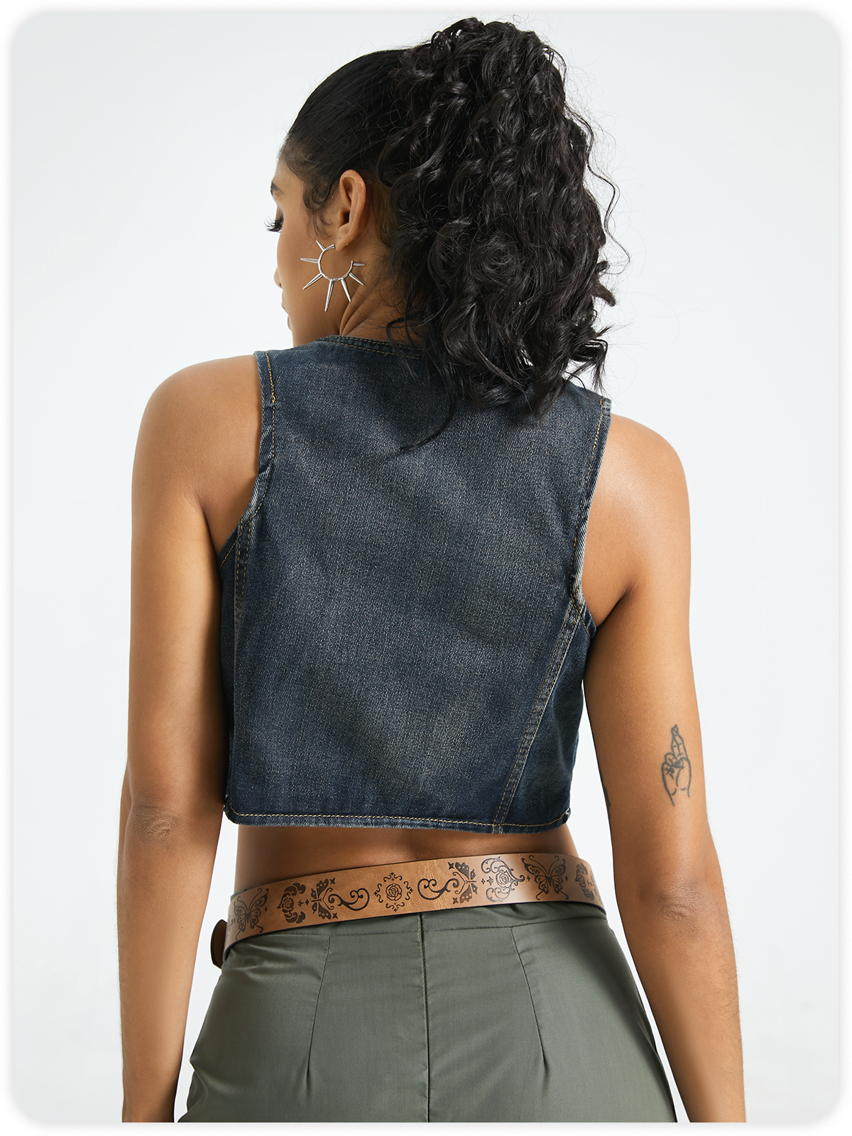 Denim Pockets V Neck Plain Sleeveless Vest