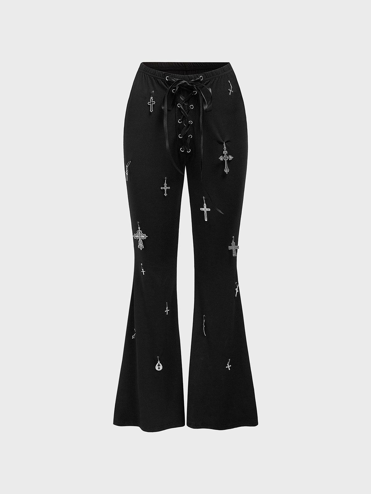 Metal Cross Plain Bell-Bottomtrousers Pants