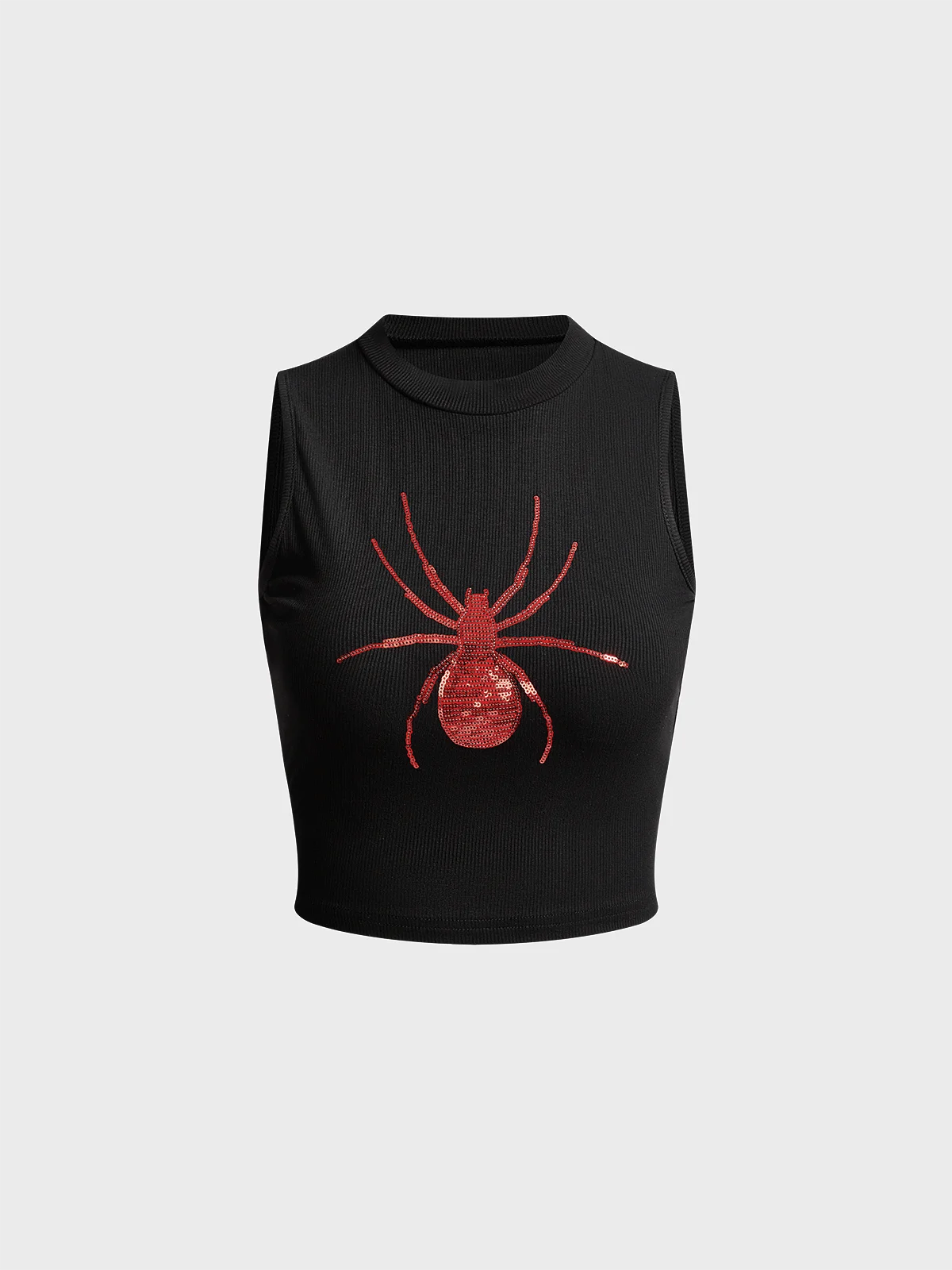 Sequin Embroidery Stand Collar Spider Pattern Tank Top