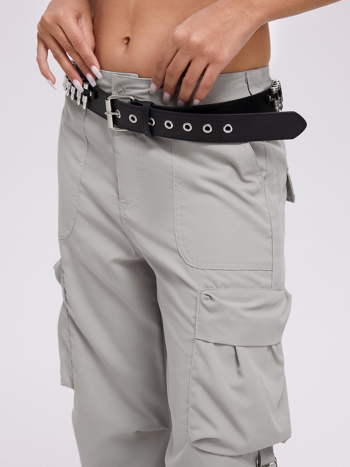 High Waist Plain Pocket Cargo Pants