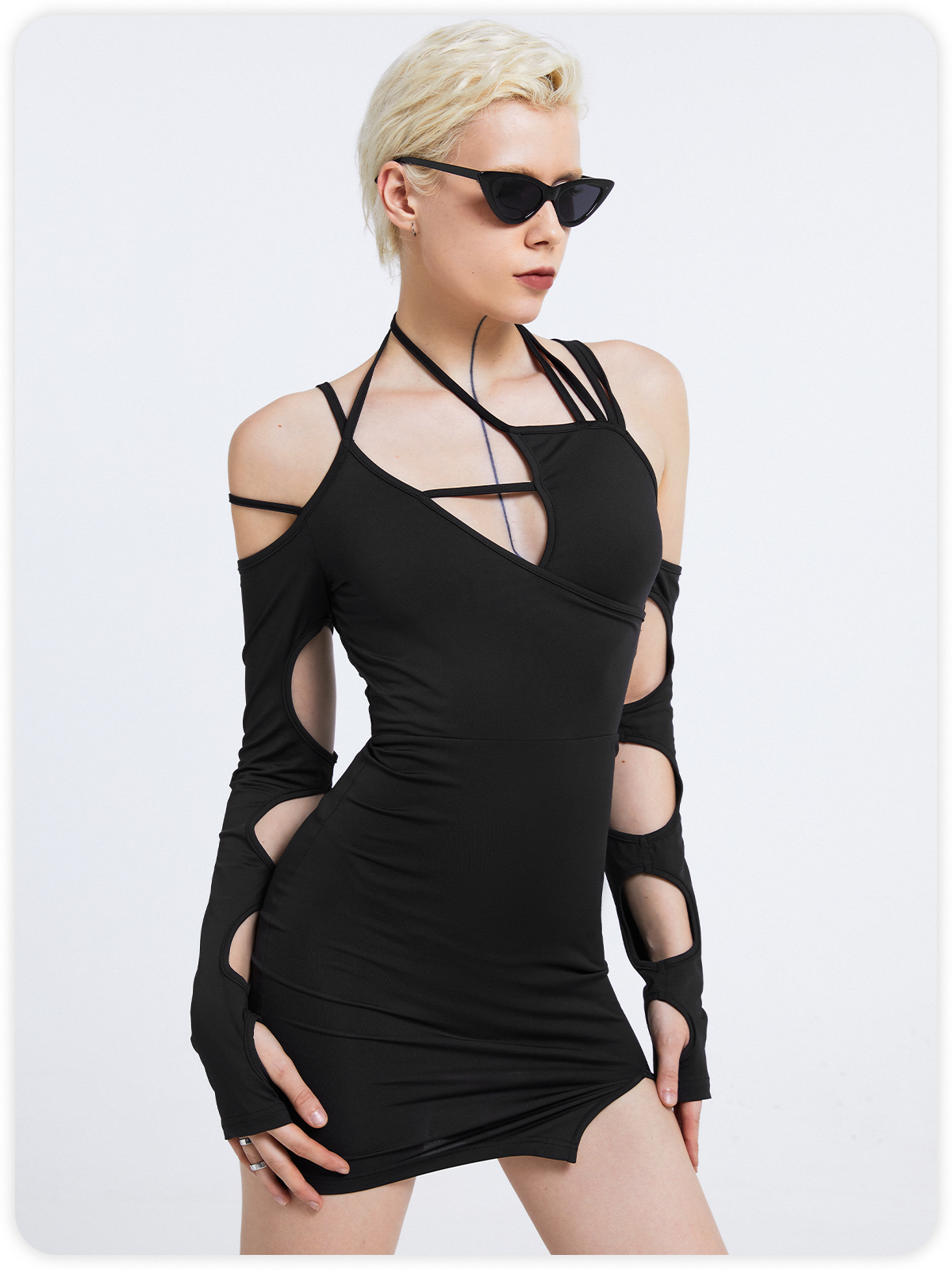 Edgy Black Lace Up Asymmetrical Design Cyberpunk Dress Mini Dress