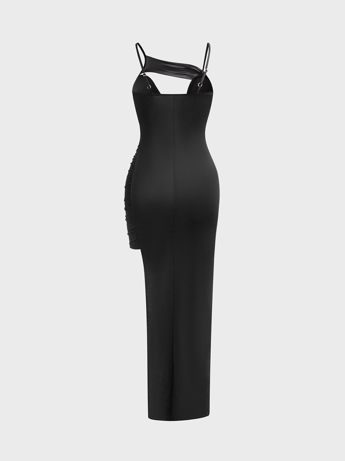 Asymmetrical Cut Out Mesh Spaghetti Plain Maxi Dress