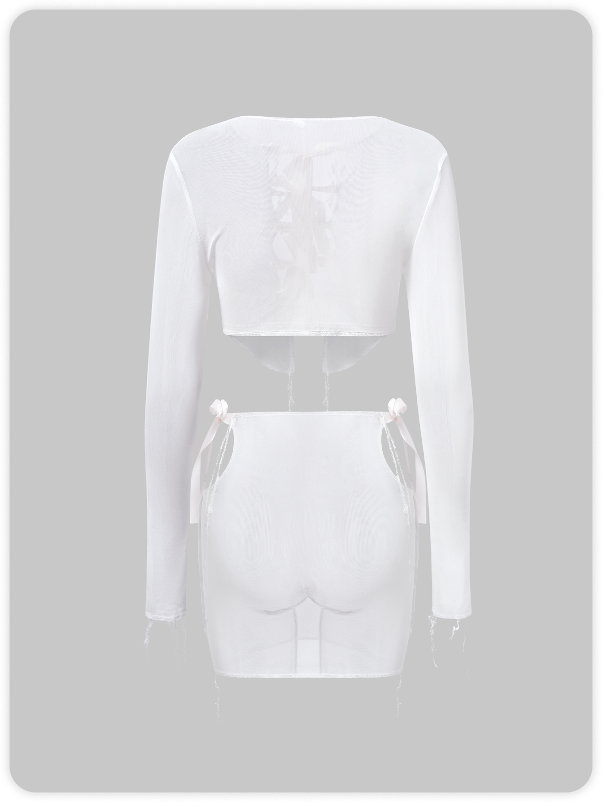 Y2k Balletcore White Mesh Cut out Two-Piece Set