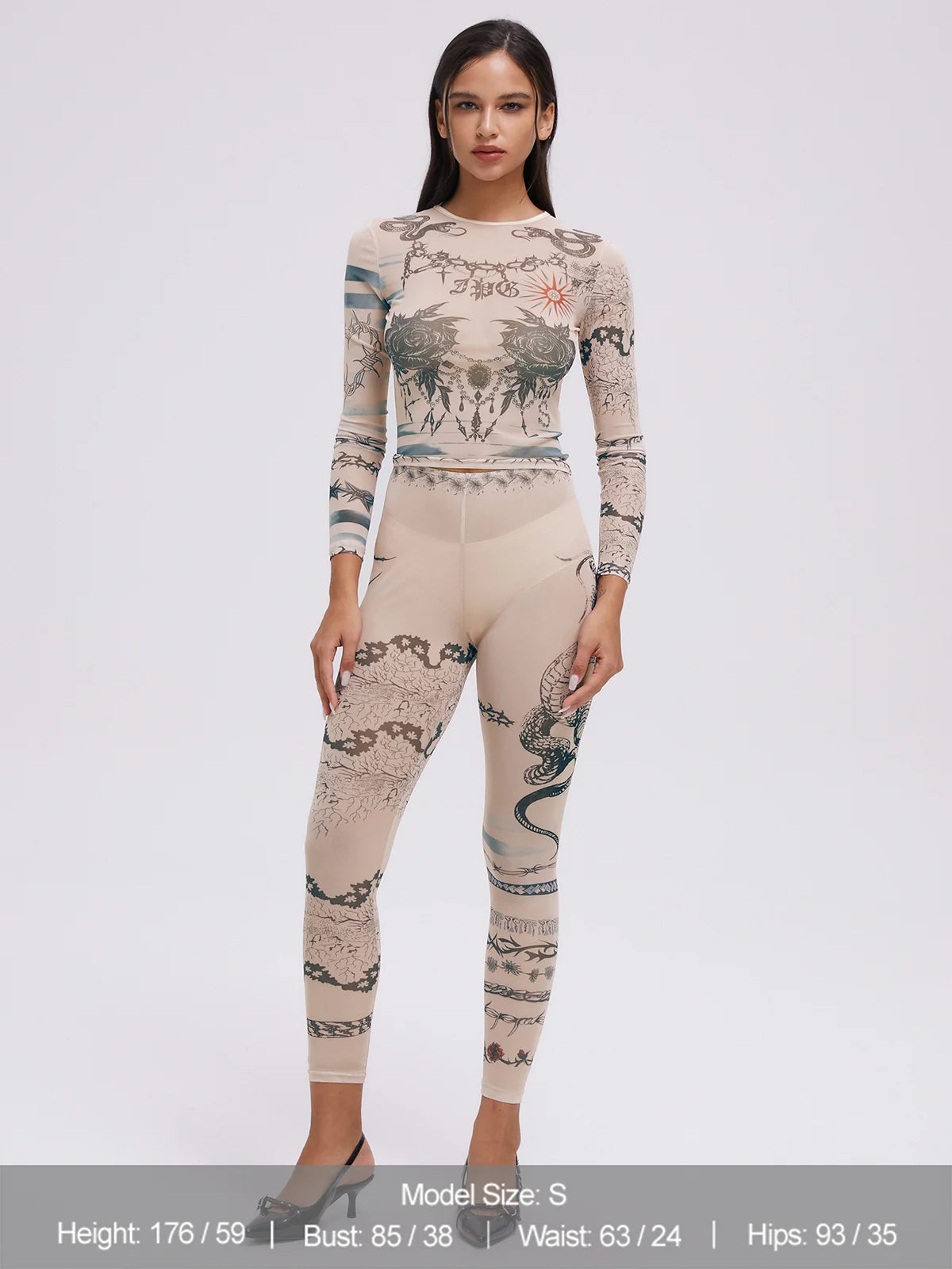 Mesh Animal Top With Pants Two-Piece Set