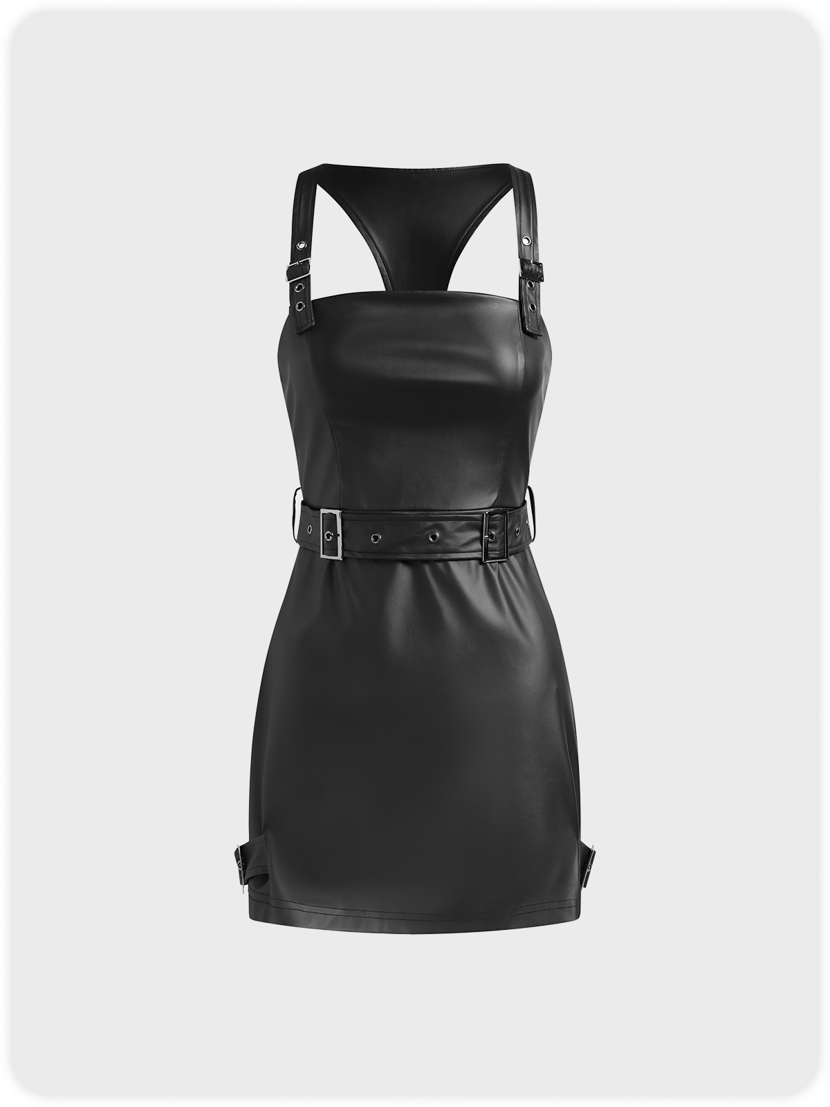 Belt Metal Detail Plain Sleeveless Short Dress