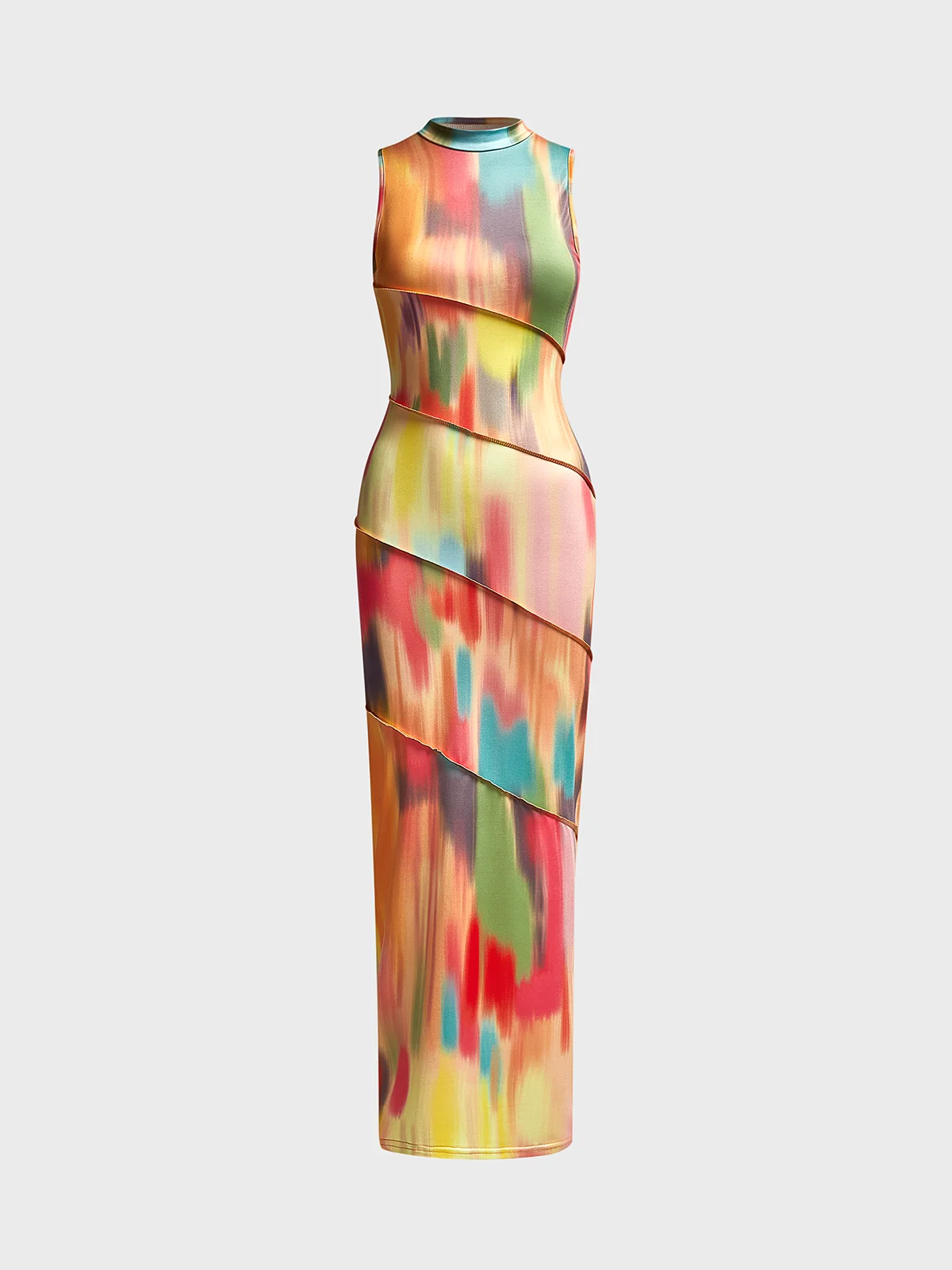 Overlock Crew Neck Ombre Sleeveless Maxi Dress