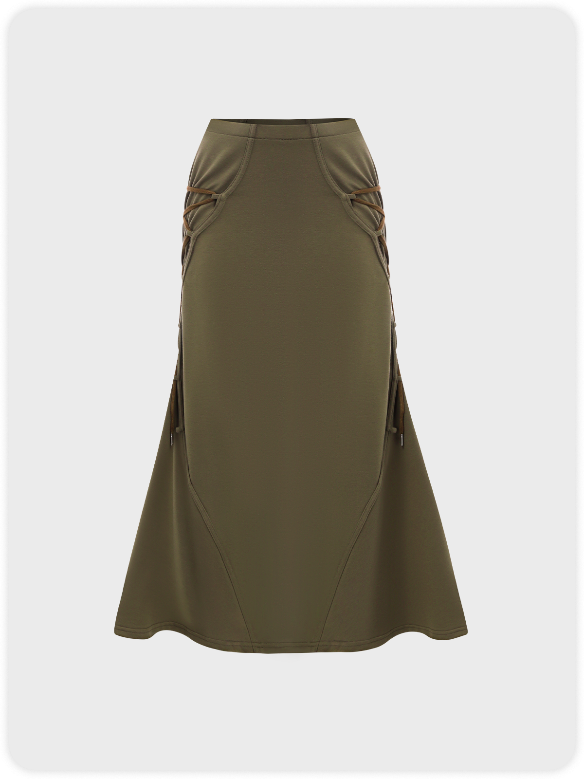 Street Brown Drawstring Wrinkled Lace Up Bottom Skirt