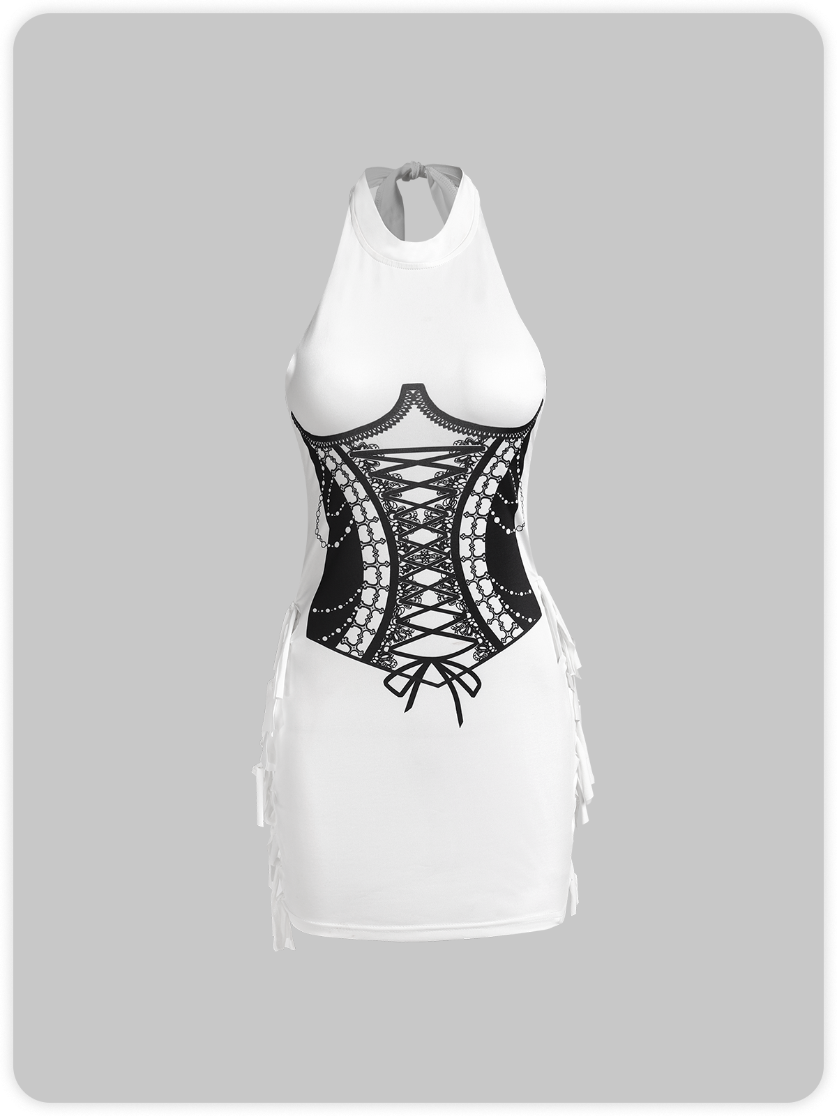 Y2k White Cut out Corset body print Dress Mini Dress