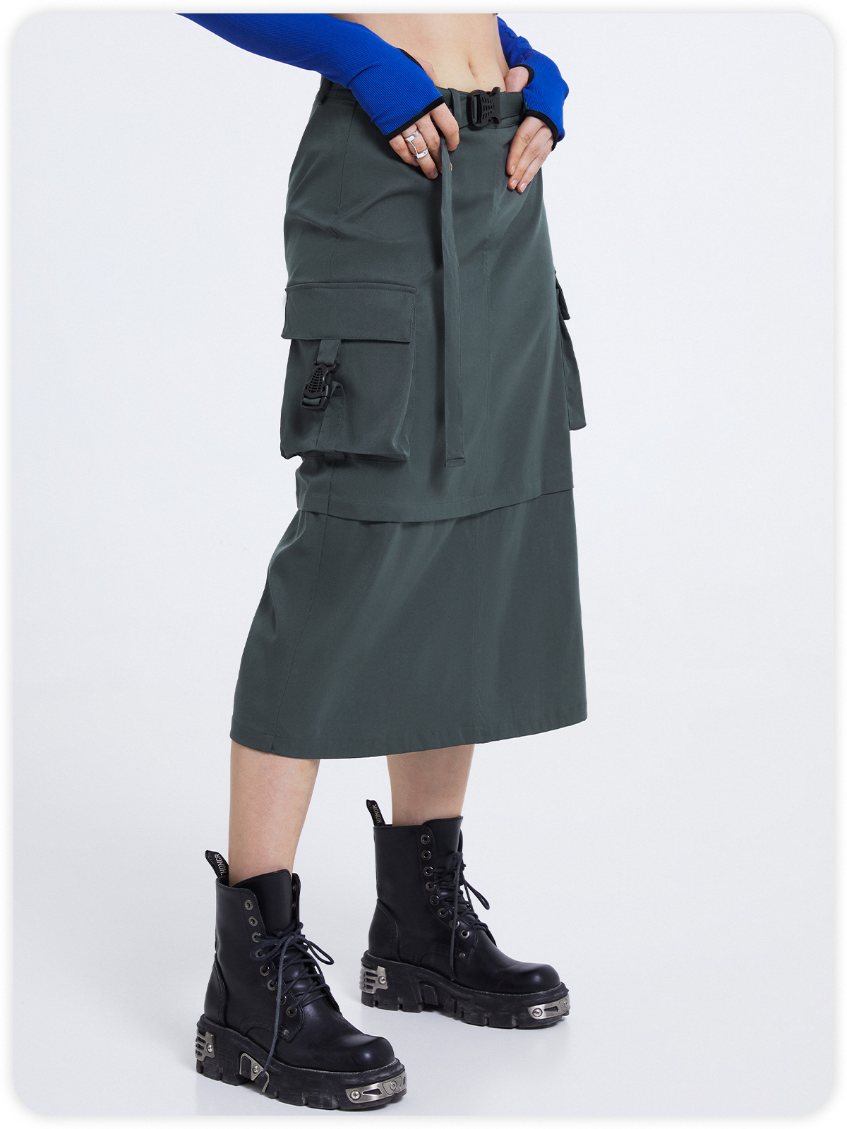 Street Deep Gray Cargo Pockets Cyberpunk Bottom Skirt