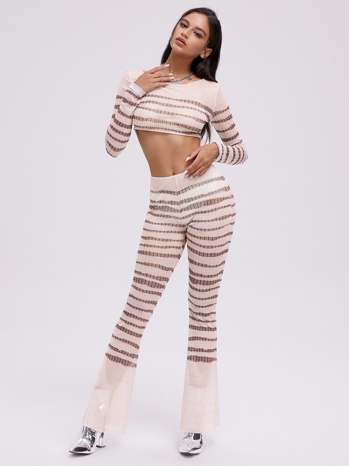 Striped Long Sleeve Top With Pants Two-Piece Set