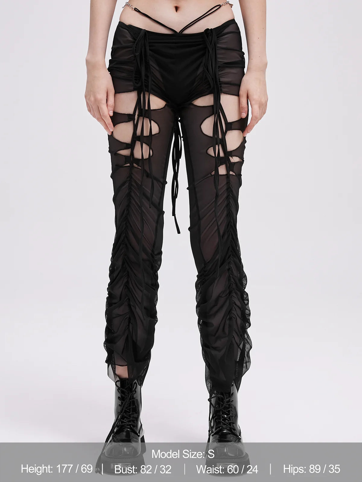 Mesh Lace Up Cut Out Plain Bell-Bottomtrousers Pants