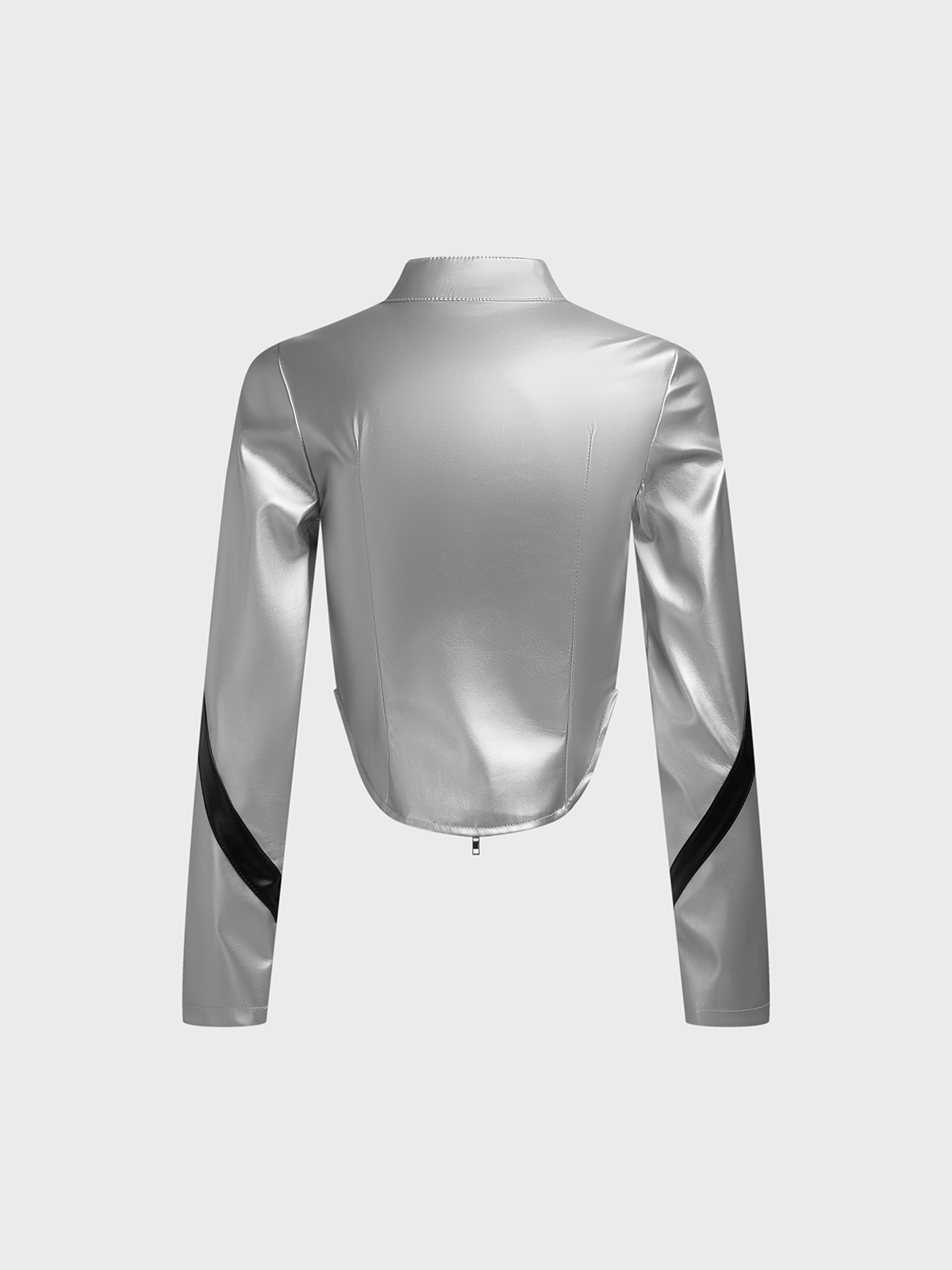 Metallic Stand Collar Plain Long Sleeve Jacket