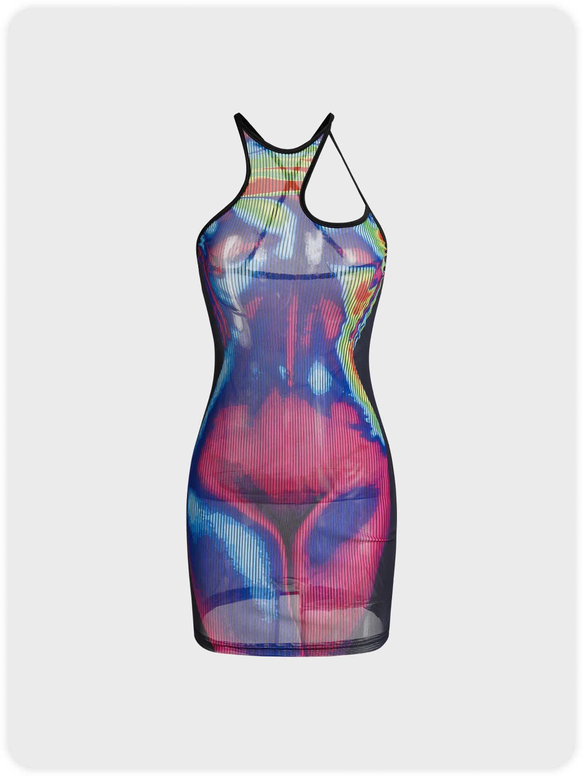 Edgy Multicolor Thermal body print Asymmetrical design Dress Mini Dress