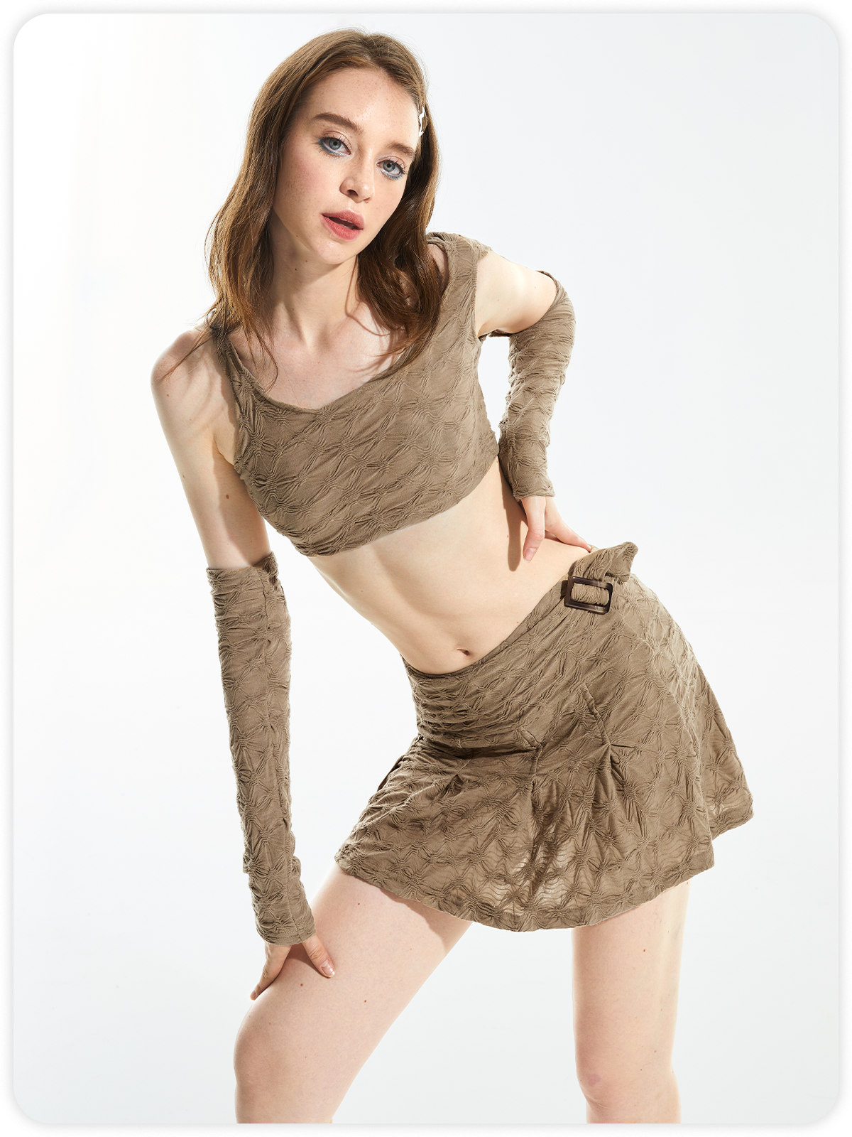 Y2K Casual Khaki Two-Piece Set