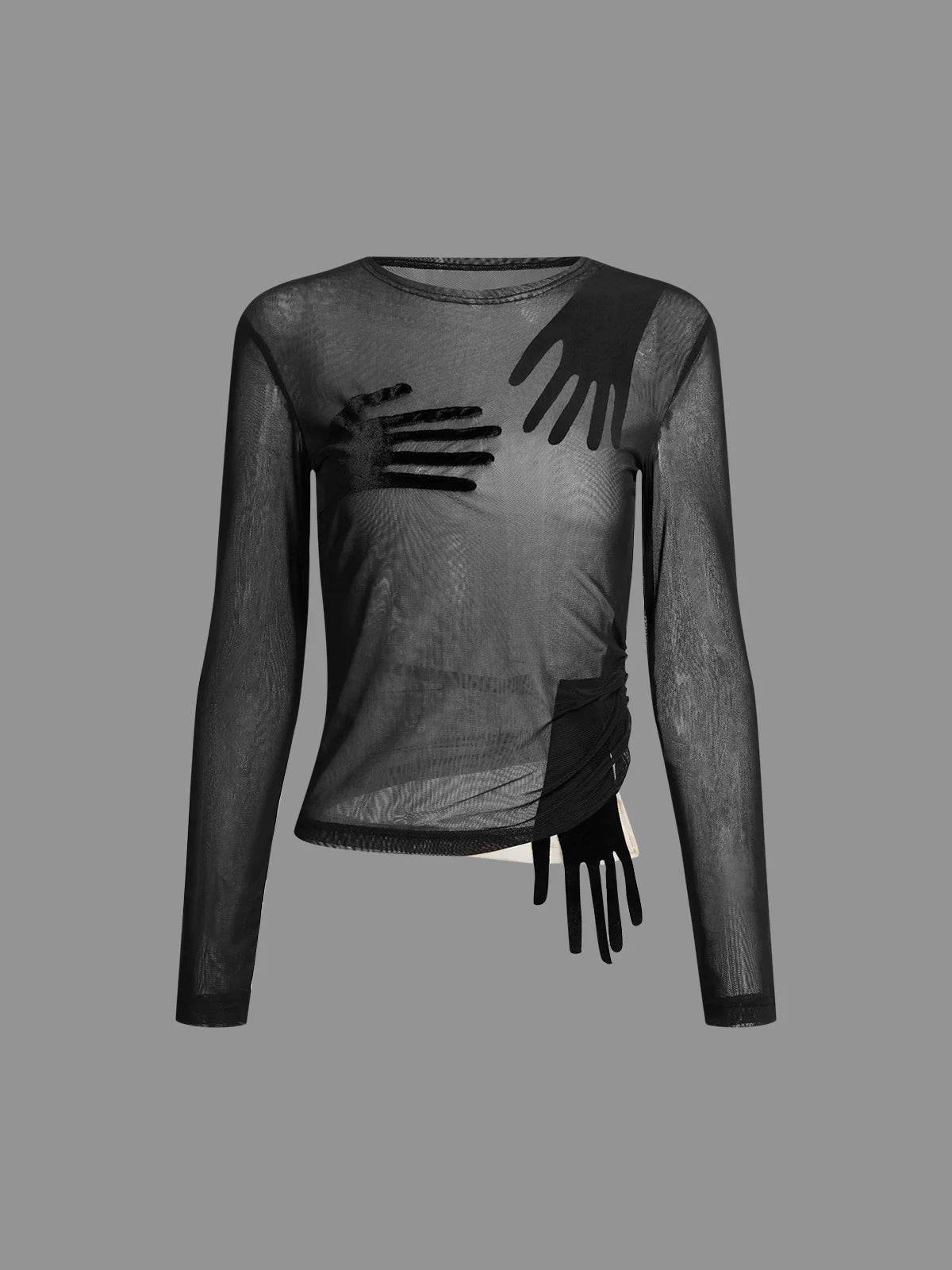 Double Mesh Crew Neck Color Block Long Sleeve T-Shirt