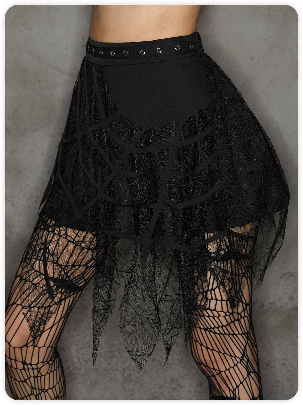 Punk Black Double Layer Irregular Hem Halloween Bottom Skirt