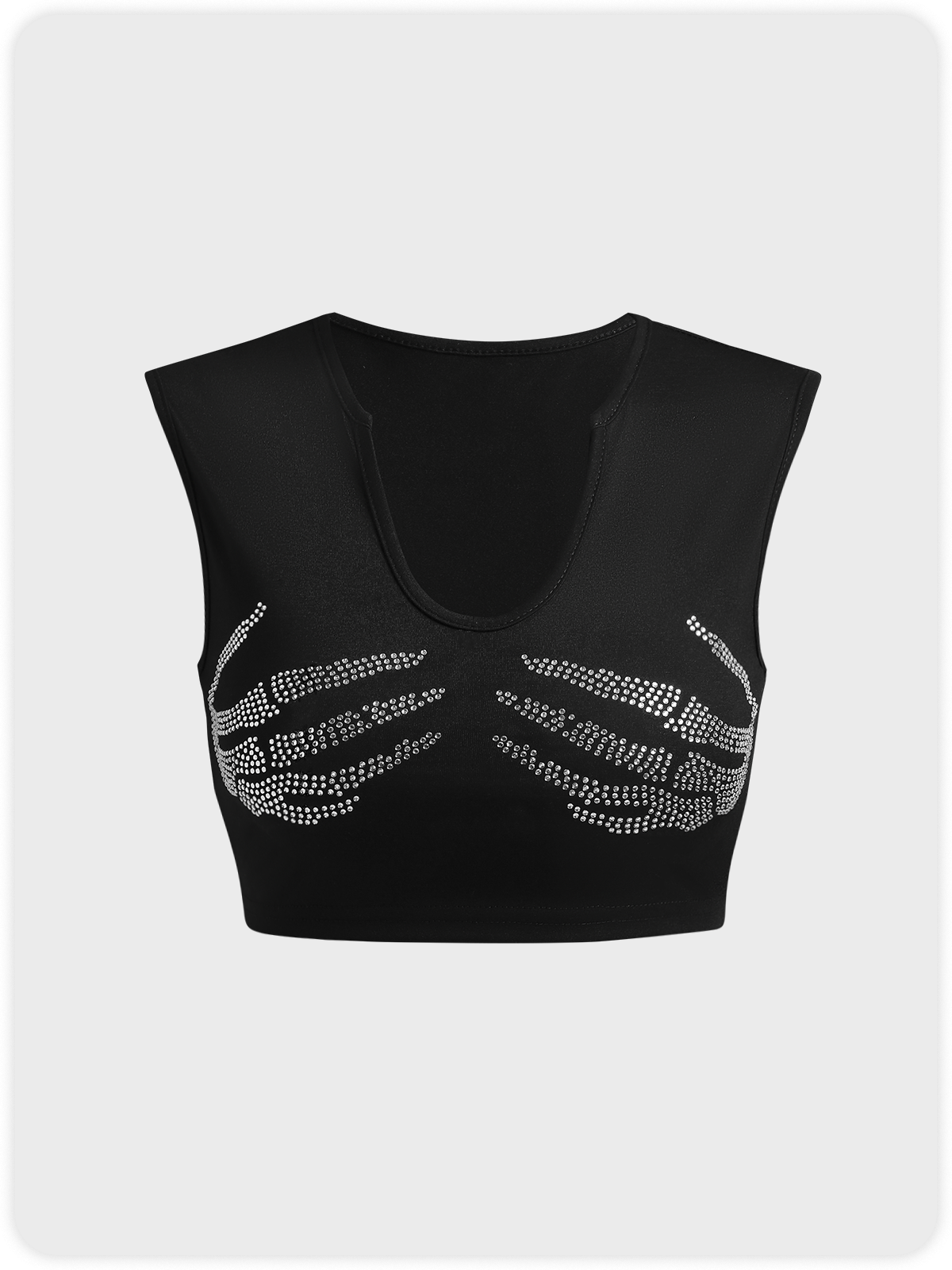 Rhinestones Hand Print V Neck Human Body Tank Top