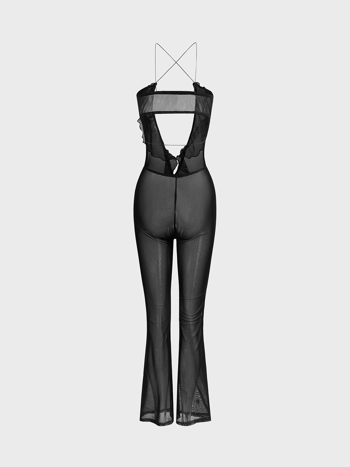 Mesh Spaghetti Plain Jumpsuit