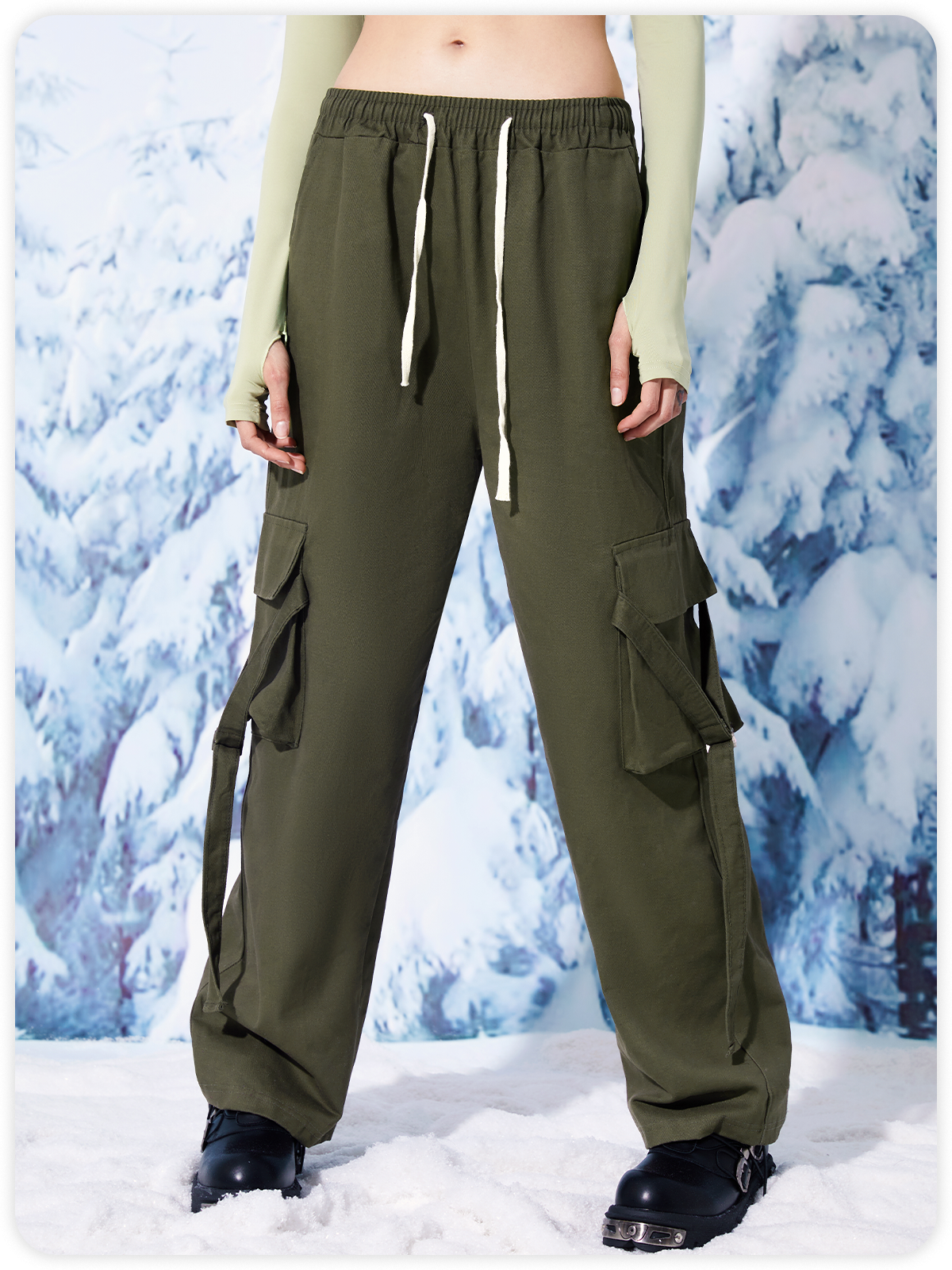 Street Green Pockets Cargo Bottom Pants