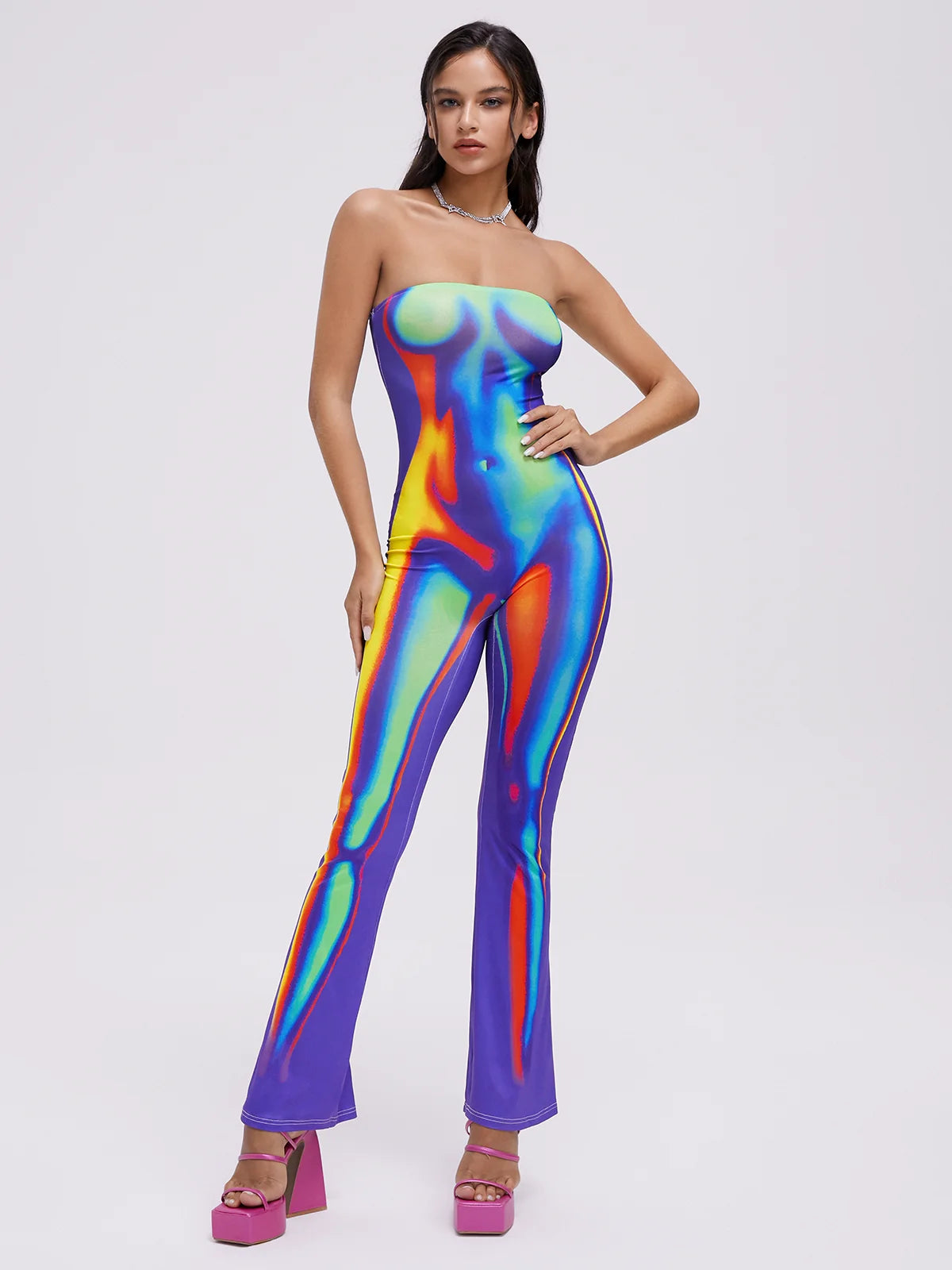 Edgy Multicolor Body print Tube Jumpsuit