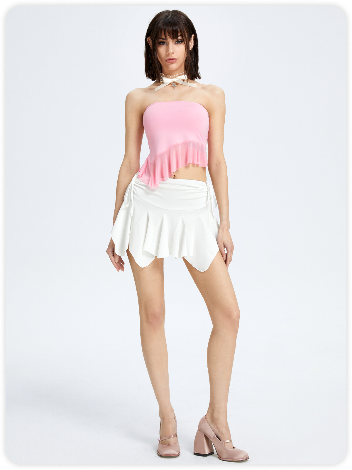 Y2k Balletcore Pink Sleated Irregular hem Top Women Top