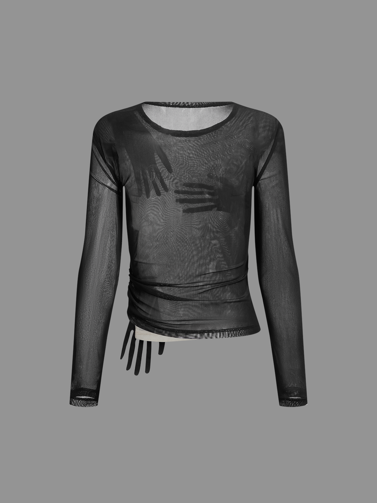 Double Mesh Crew Neck Color Block Long Sleeve T-Shirt