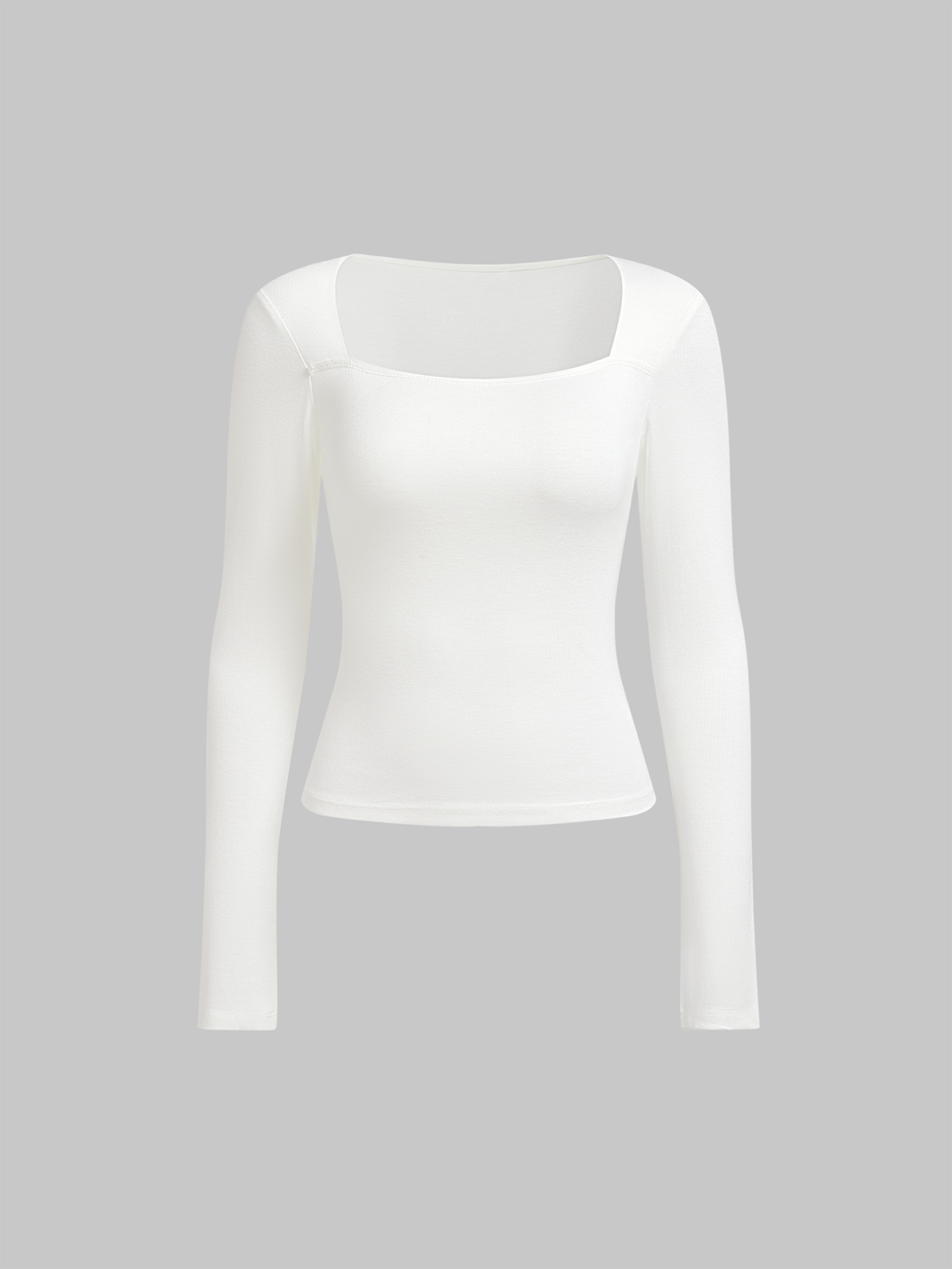 Square Neck Plain Long Sleeve T-Shirt