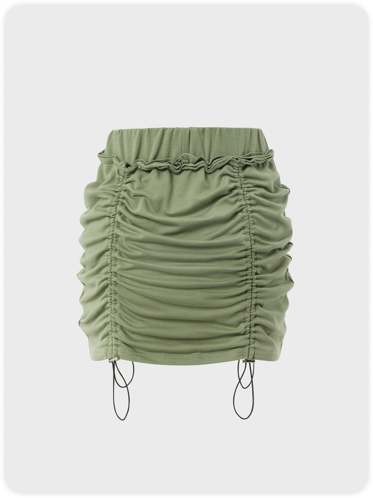 Y2K Army Green Wrinkled Elastic Strap Drawstring Bottom Skirt