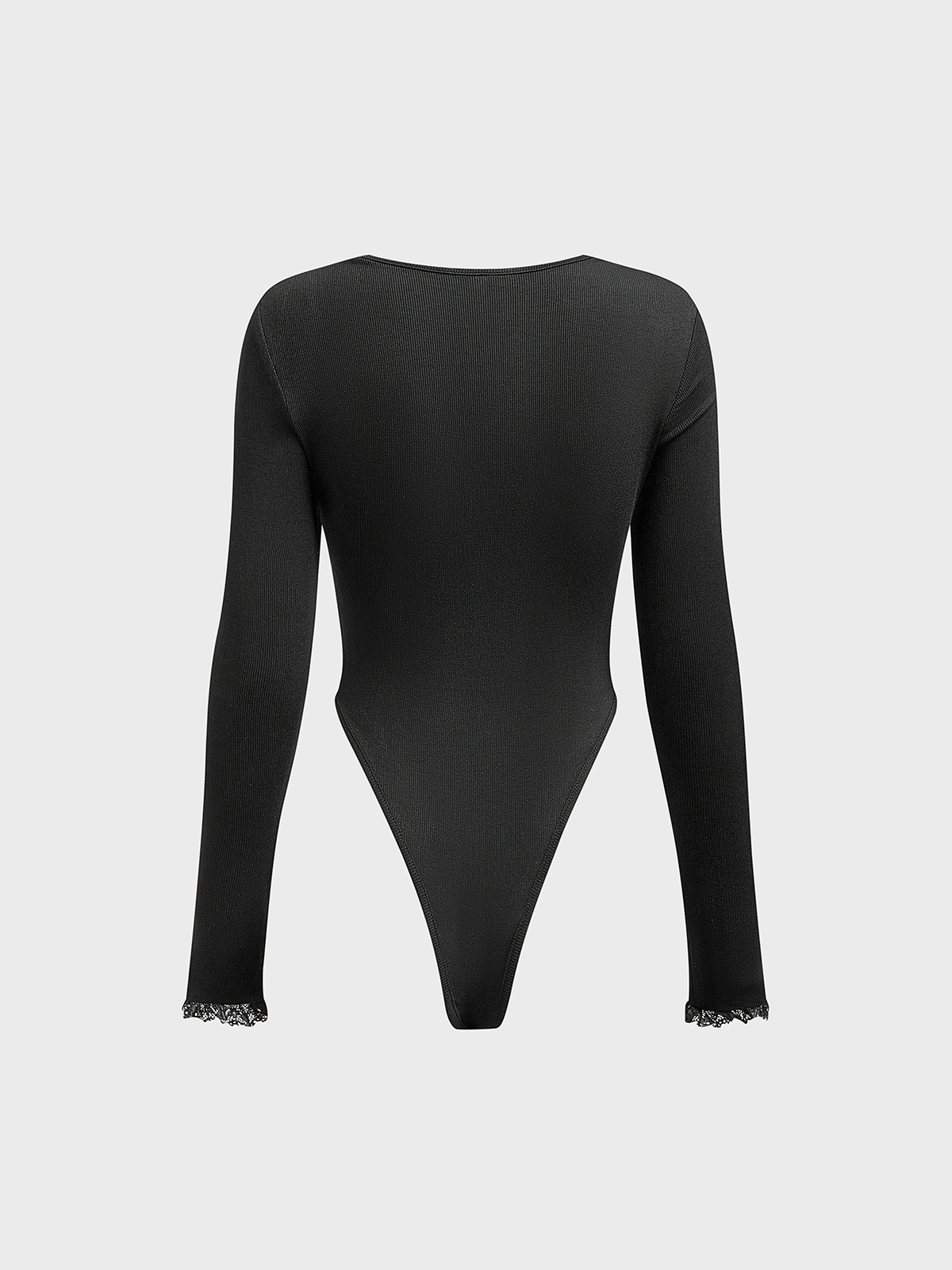 Lace Square Neck Plain Long Sleeve Bodysuit