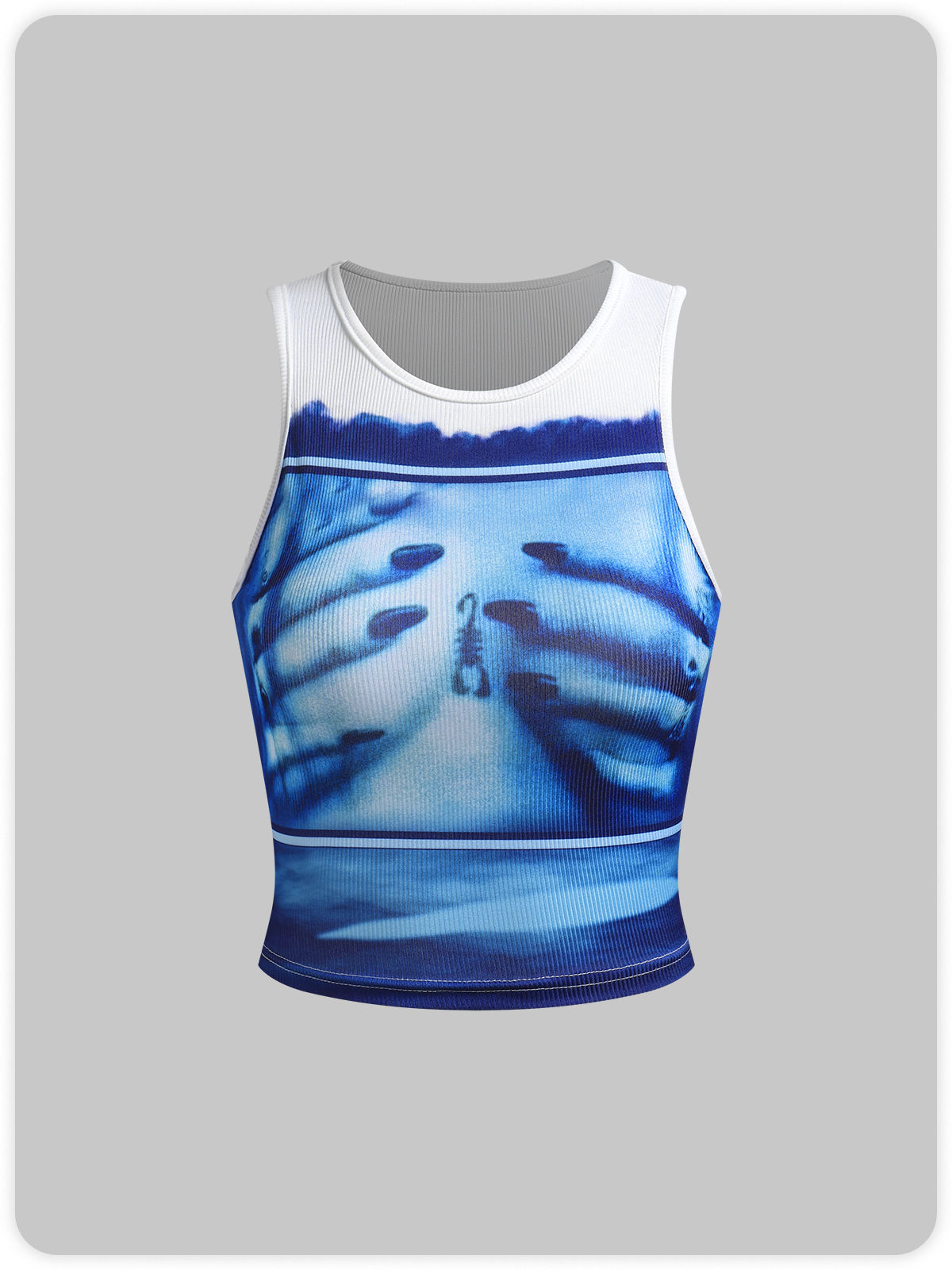 Cyanotype Hand Print Crew Neck Tank Top