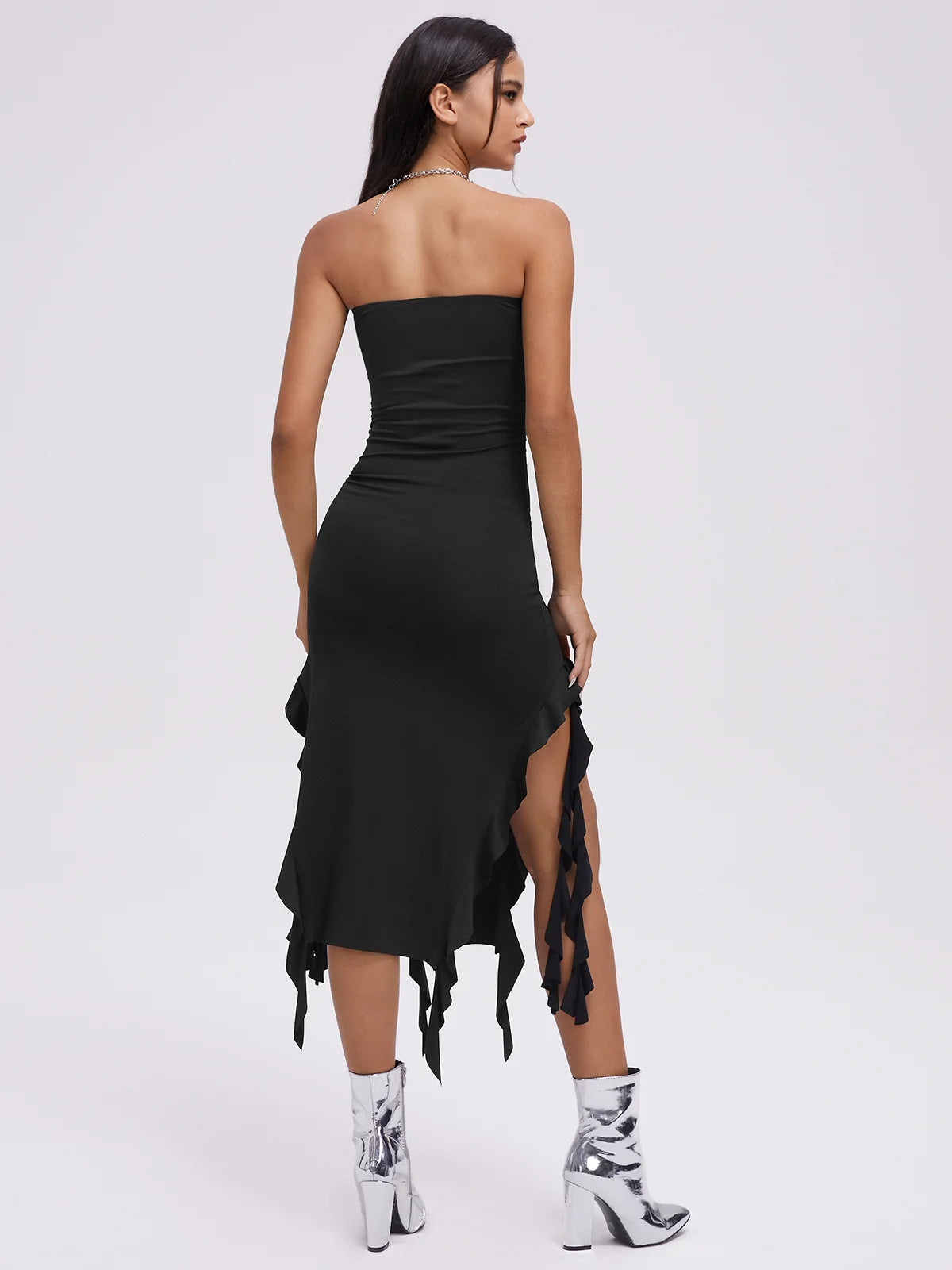 Y2k Balletcore Black Ruffles Tube Dress Midi Dress