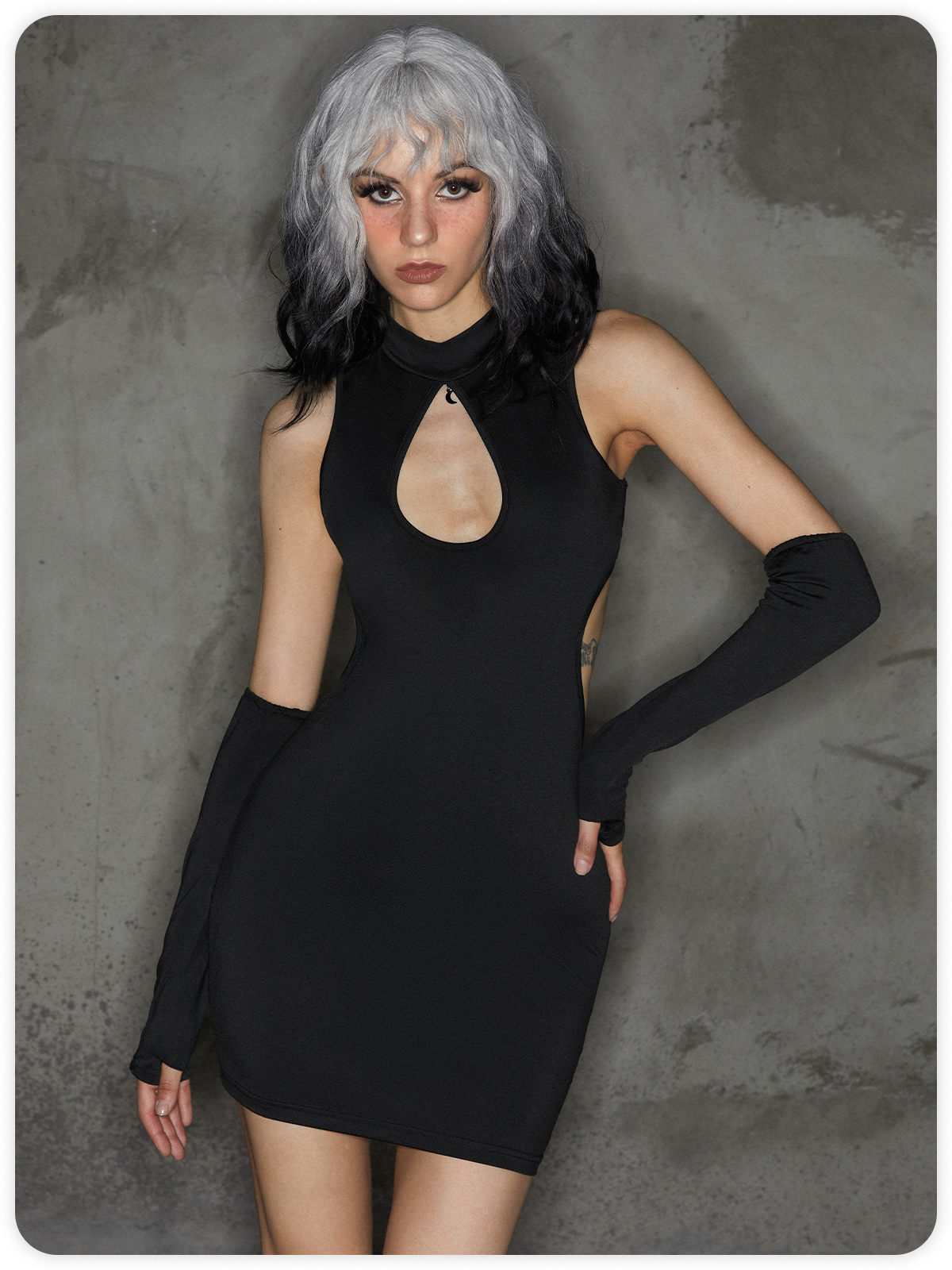 Punk Black Cut Out Arm Sleeves Halloween Dress Mini Dress