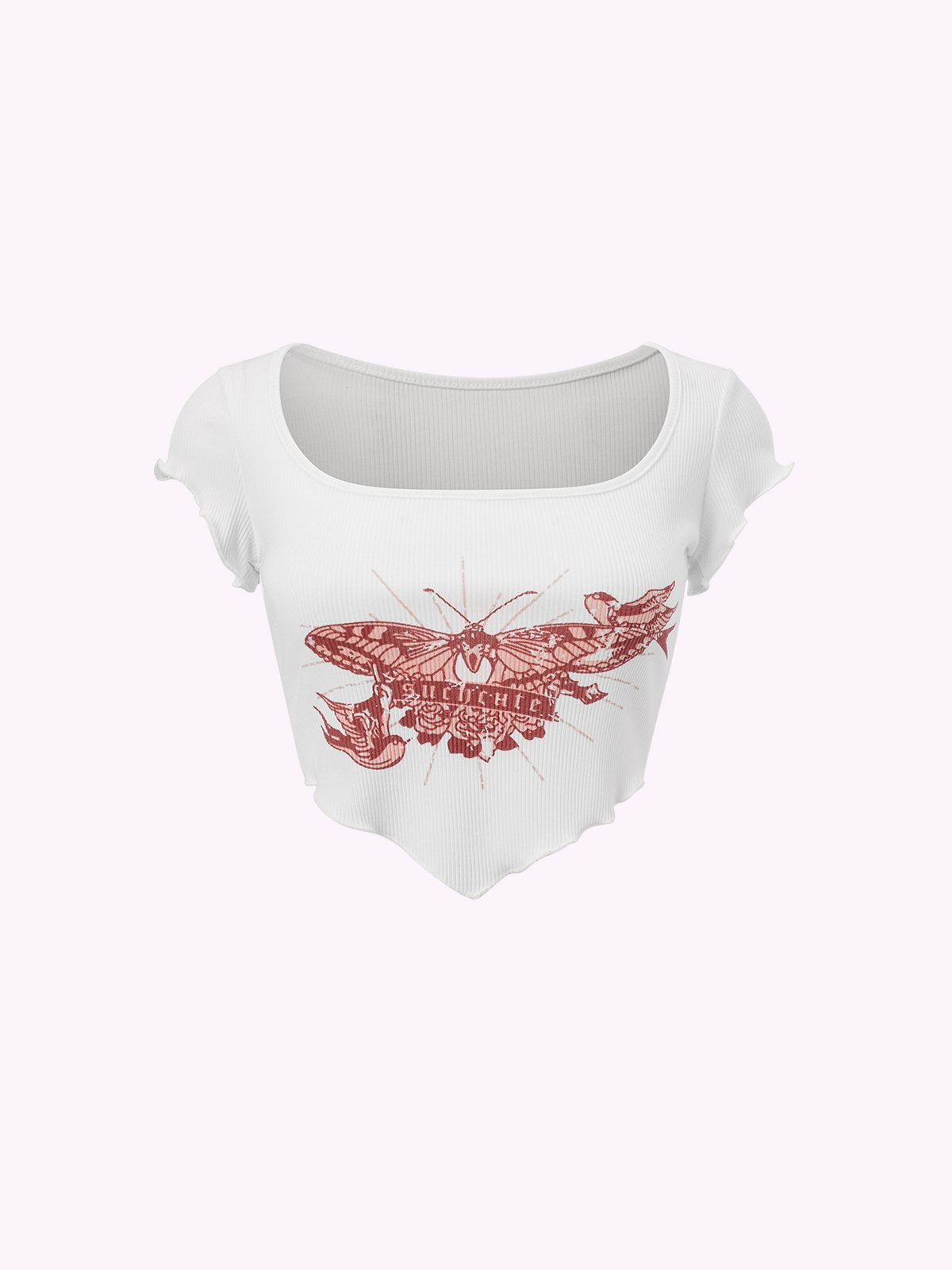 Y2K White Butterfly Square Neck Top T-Shirt