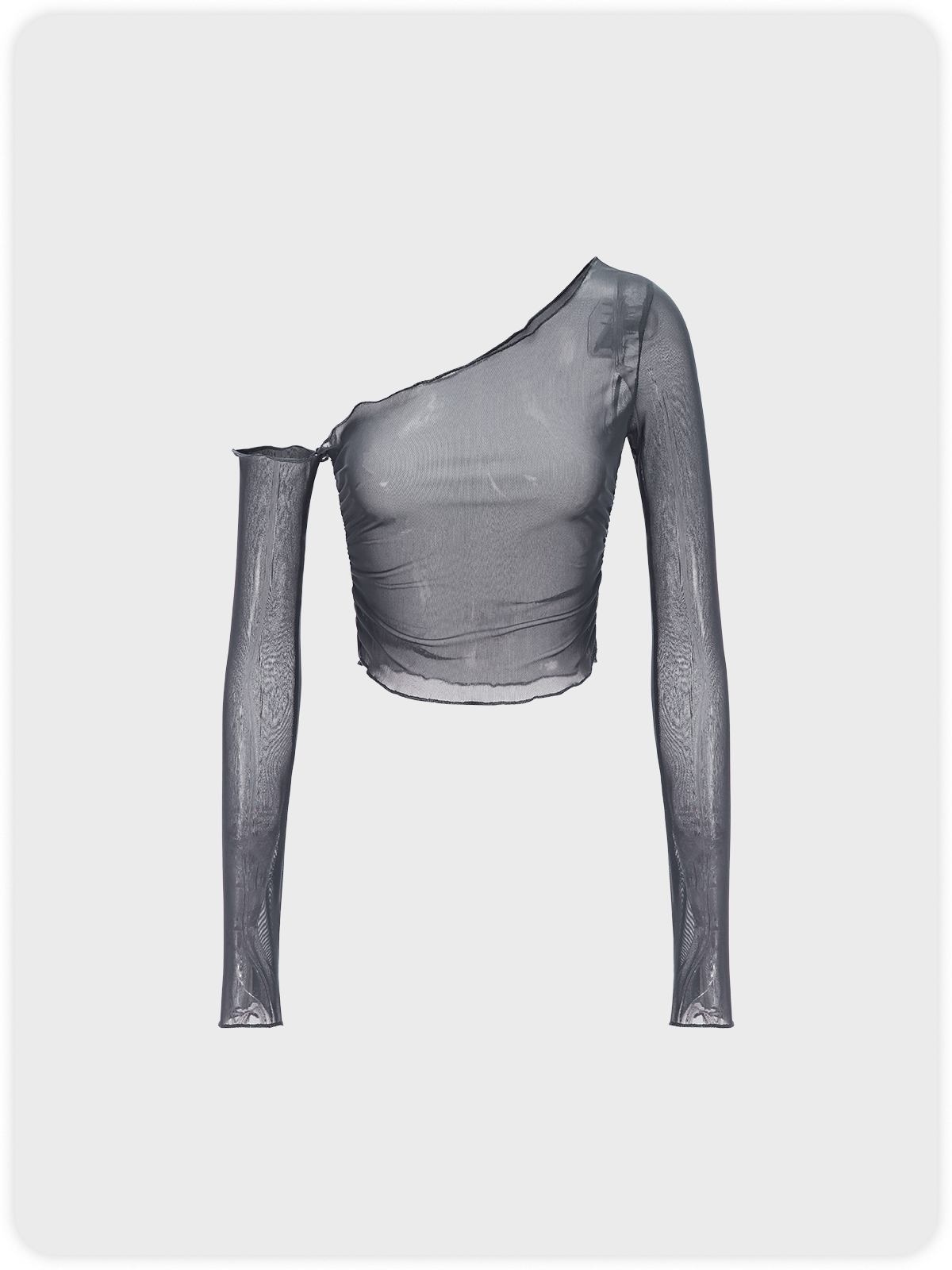 Y2K Gray Mesh One Shoulder Top Women Top