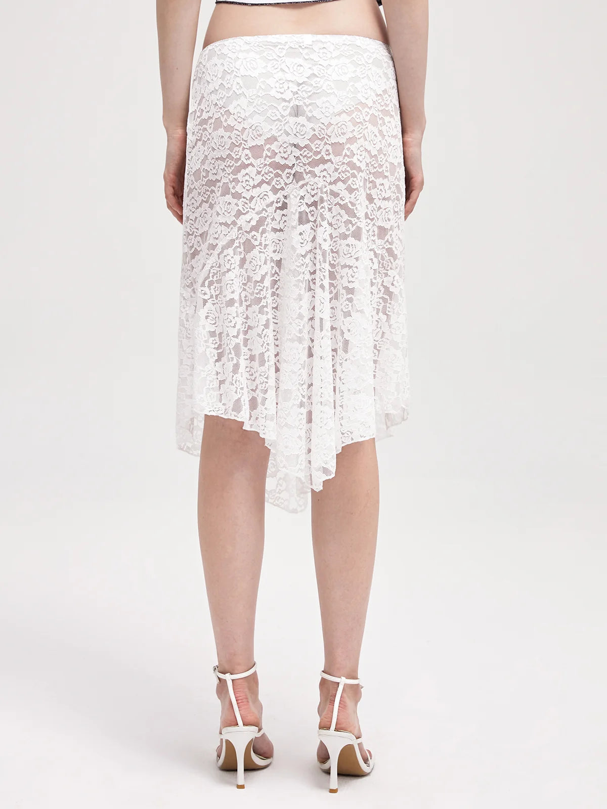 Lace Asymmetrical Plain Midi Skirt