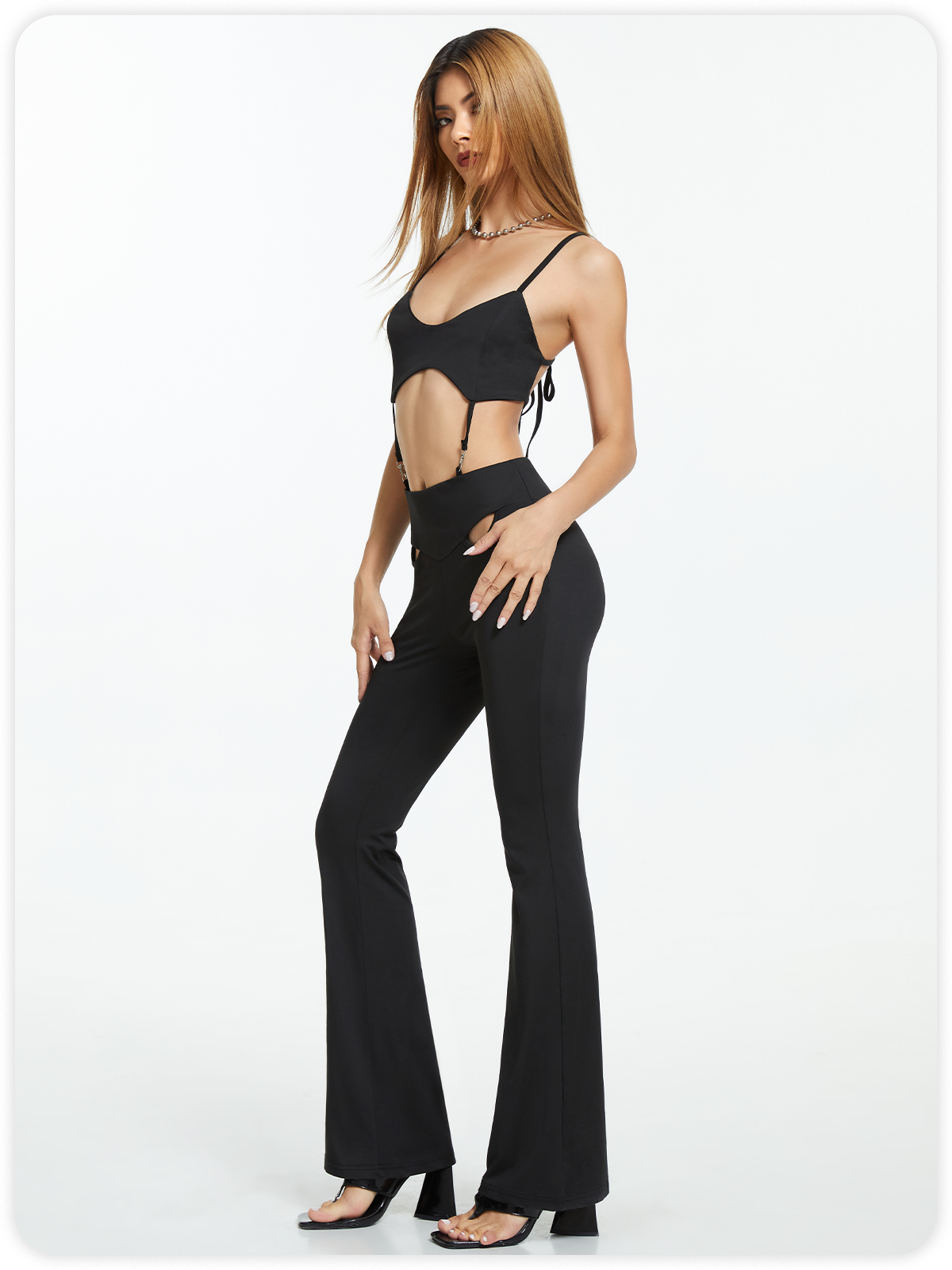 Street Black Cut Out Spaghetti Strap Backless Jumpsuit