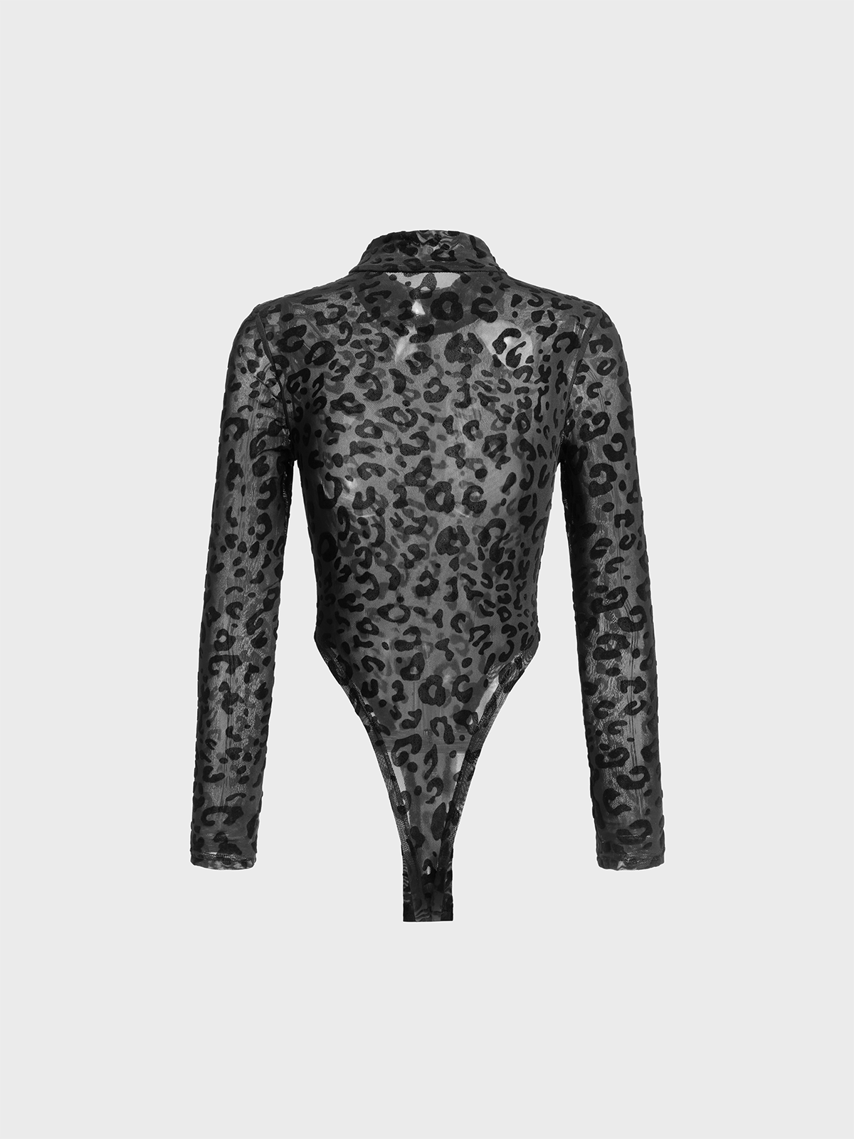 Mesh Stand Collar Leopard Long Sleeve Bodysuit