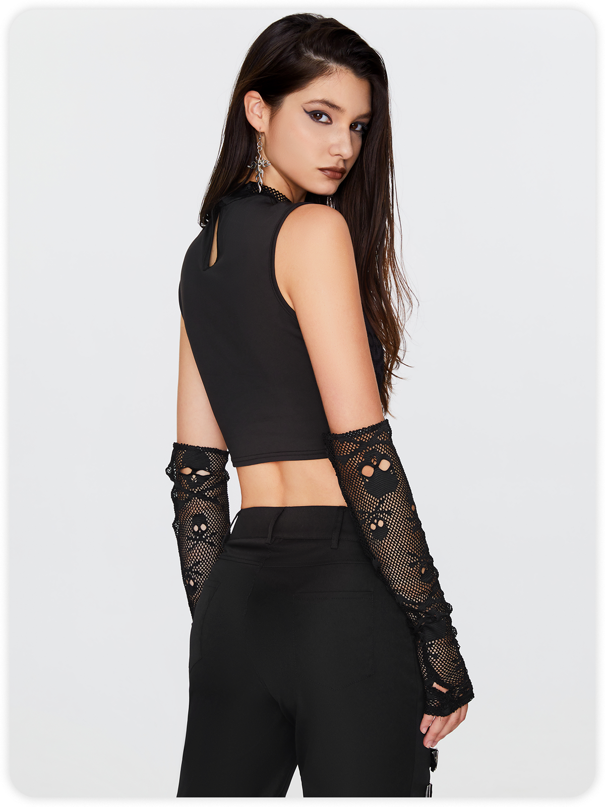 Punk Black Slim Mesh Patchwork Halloween Top Women Top