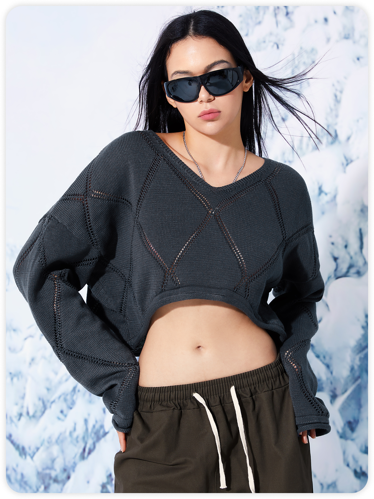 Y2K Gray Cut Out Top Sweater