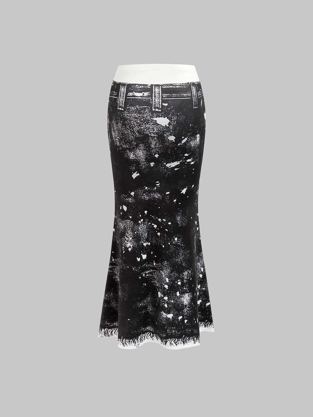 Denim Abstract Maxi Skirt