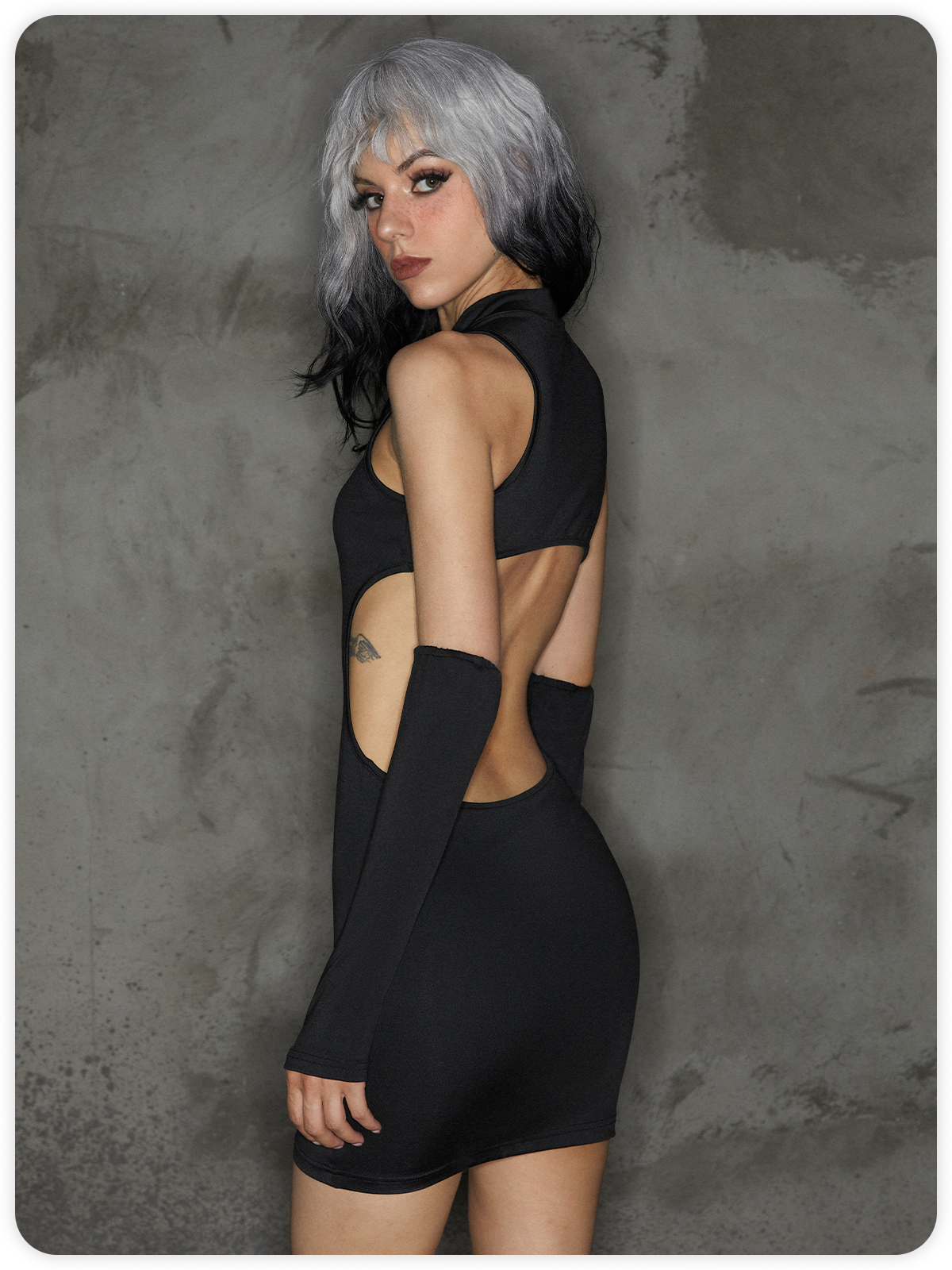 Punk Black Cut Out Arm Sleeves Halloween Dress Mini Dress