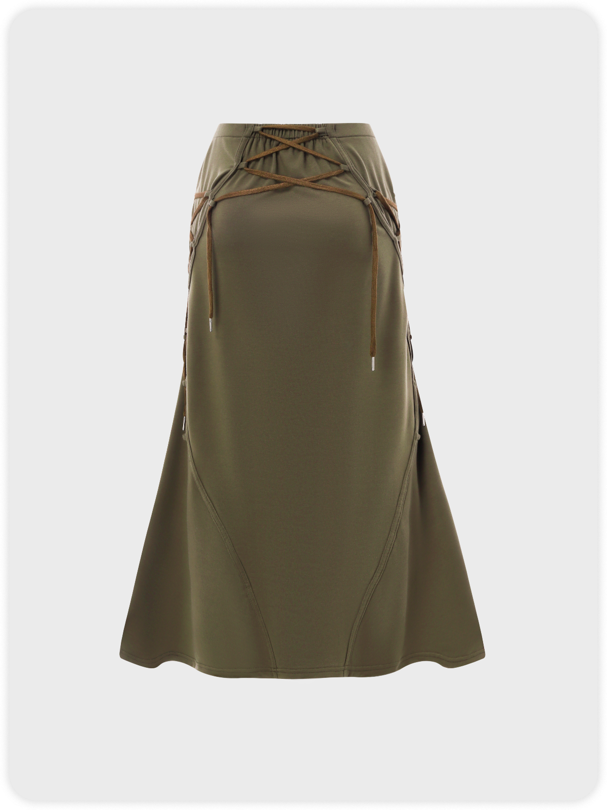 Street Brown Drawstring Wrinkled Lace Up Bottom Skirt