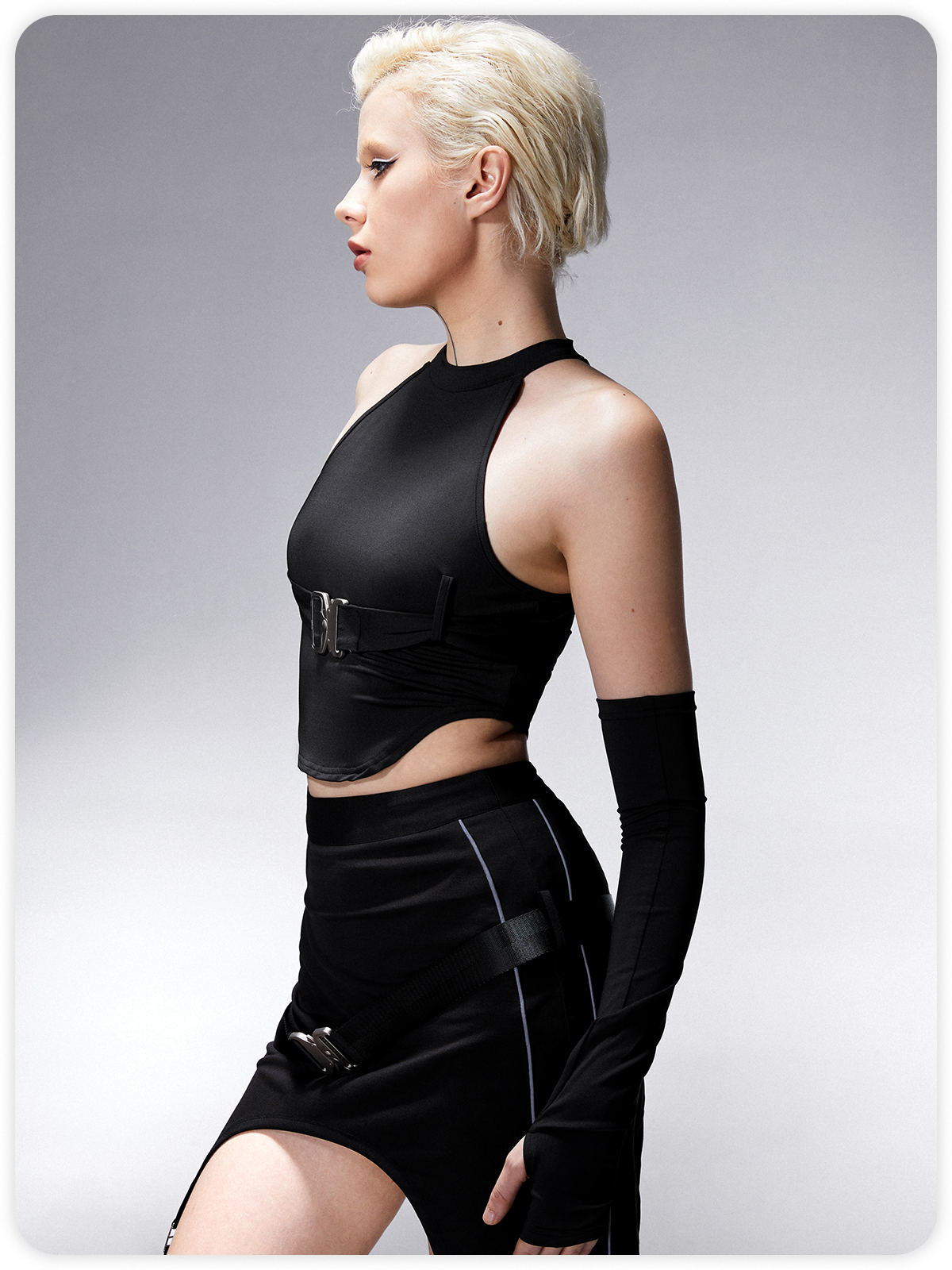 Street Black Buckle Cyberpunk Top Women Top