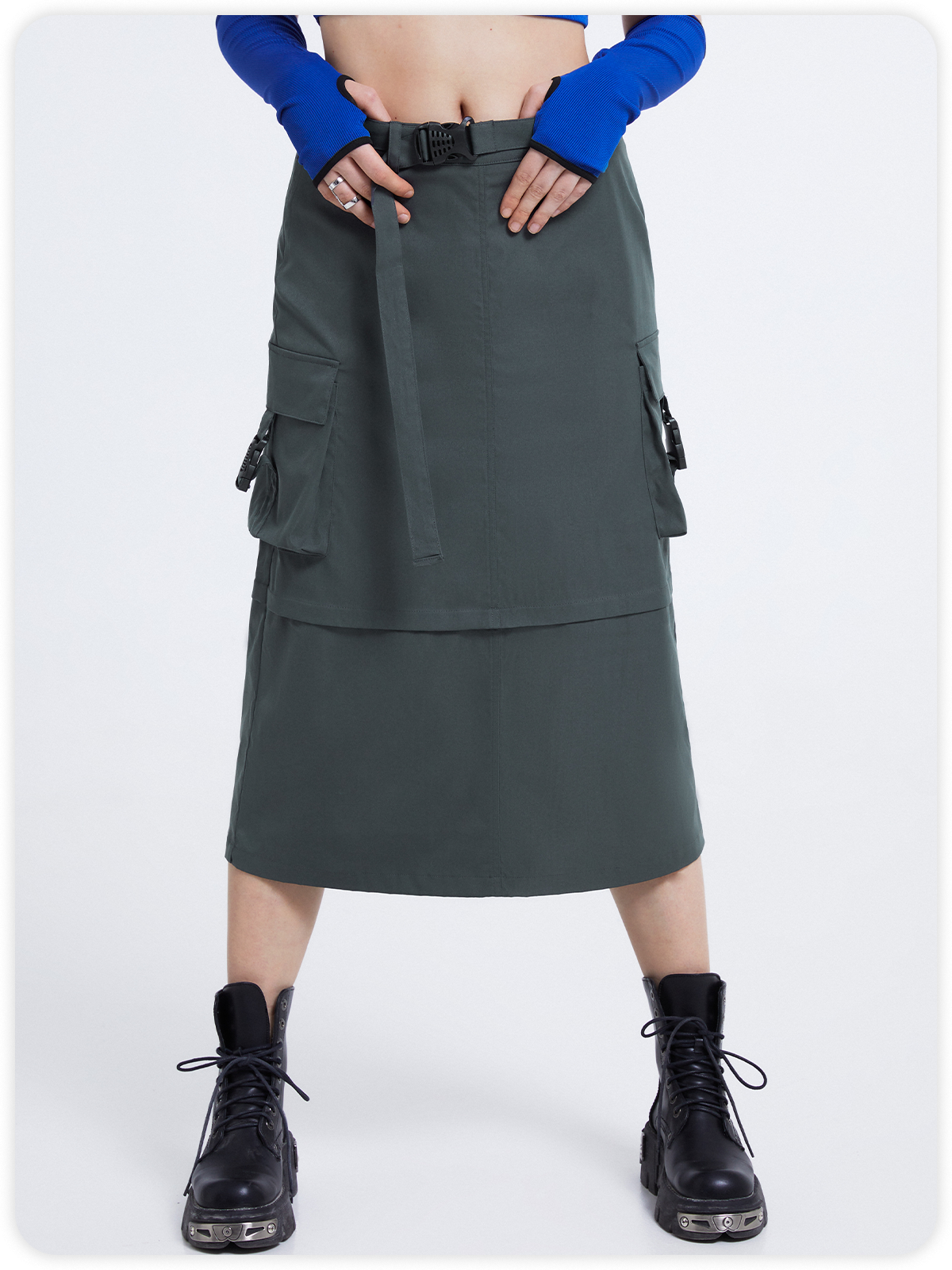 Street Deep Gray Cargo Pockets Cyberpunk Bottom Skirt