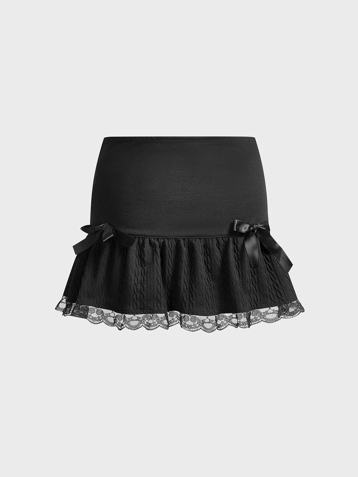 Lace Up Bowknot Plain Short Skirt