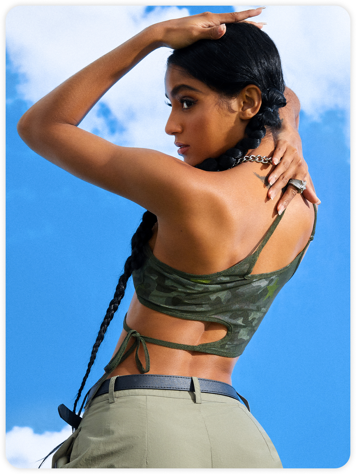 Street Army Green Asymmetrical Design Camo Cyberpunk Top Tank Top & Cami