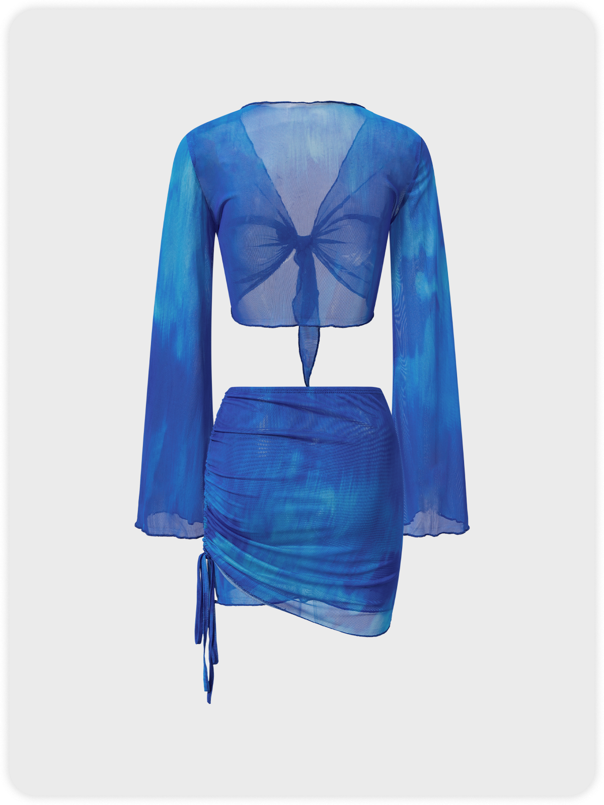 Edgy Blue Lace up Mesh Double layer Two-Piece Set