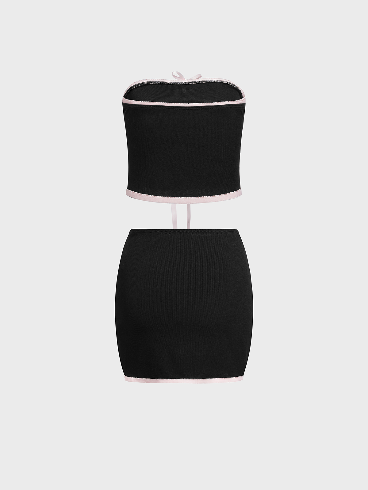 Bowknot Plain Tube Top With Skirt Two-Piece Set